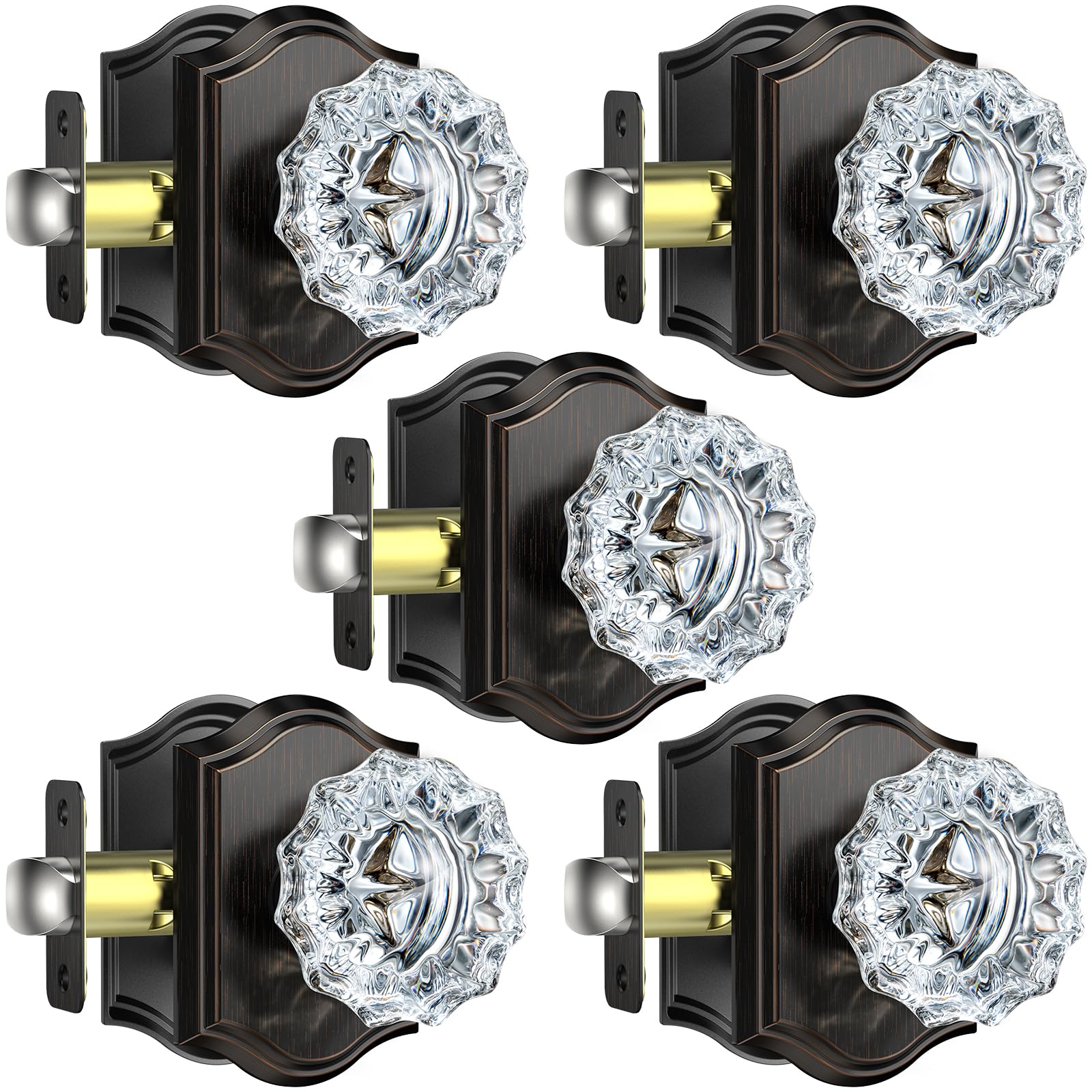 Calzibeno Glass Door Knobs, Passage Oil Rubbed Bronze Door Knobs, 5 Pack