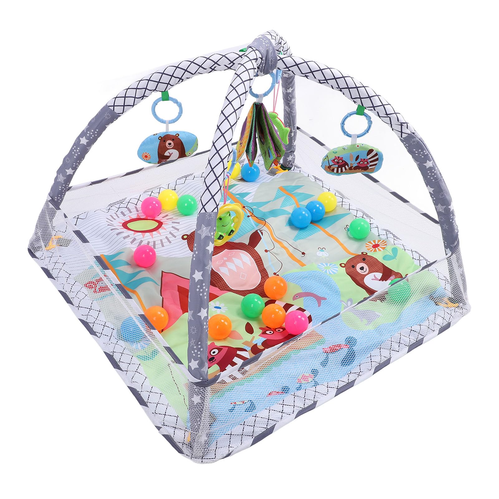 Generic Tappetino da Gioco per Bambini, Palestra per attività Sulla Pancia Ad Alto Contrasto, per Neonati da 0 a 18 Mesi, Morbido Tessuto di Cotone, 80 X 80 Cm con 20 Palline