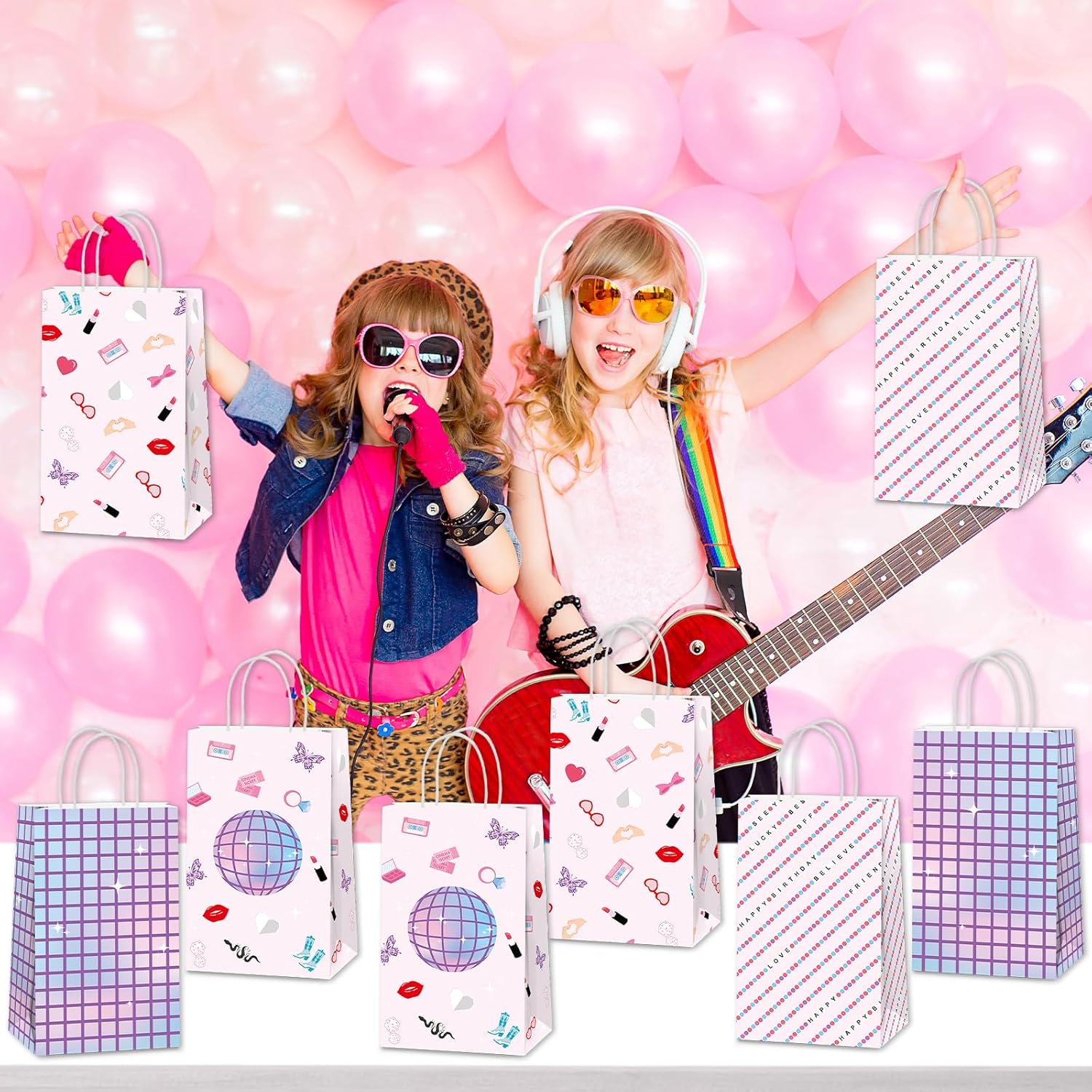 24Pcs Era's Birthday Party Favor Bags Music Party Treat Bags Decorations Iridescent Disco Goodie Bag Popular Music Paper Gift Candy Bag with Handle for Women Birthday Baby Shower Bachelorette Supplies - Image 6