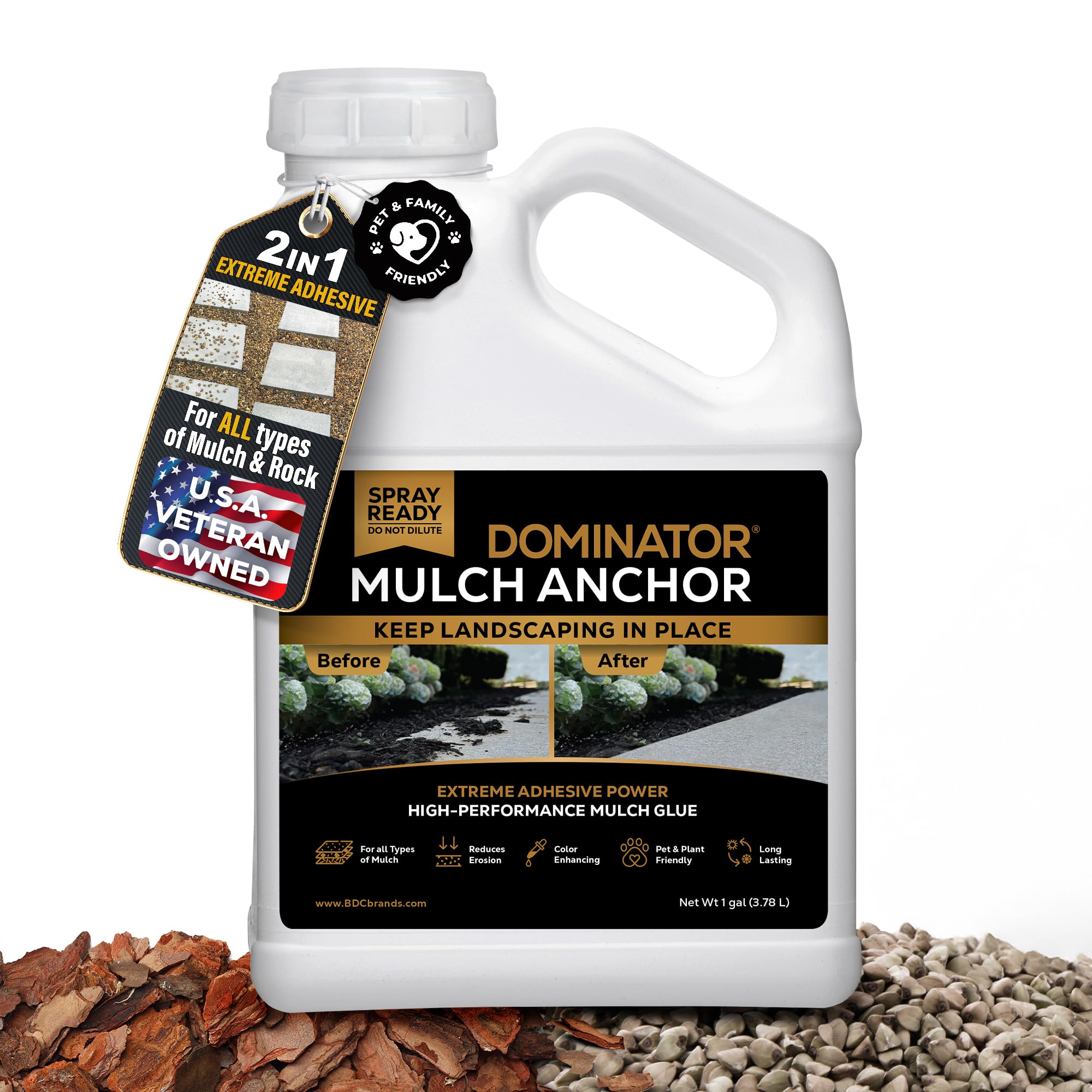 Dominator Mulch Anchor 1 Gallon - Mulch Glue & Rock Glue for Landscaping, Pea Gravel & Bark, Strong Stabilizer & Stone Adhesive, Gravel Binder, Ready to Use, Made in US