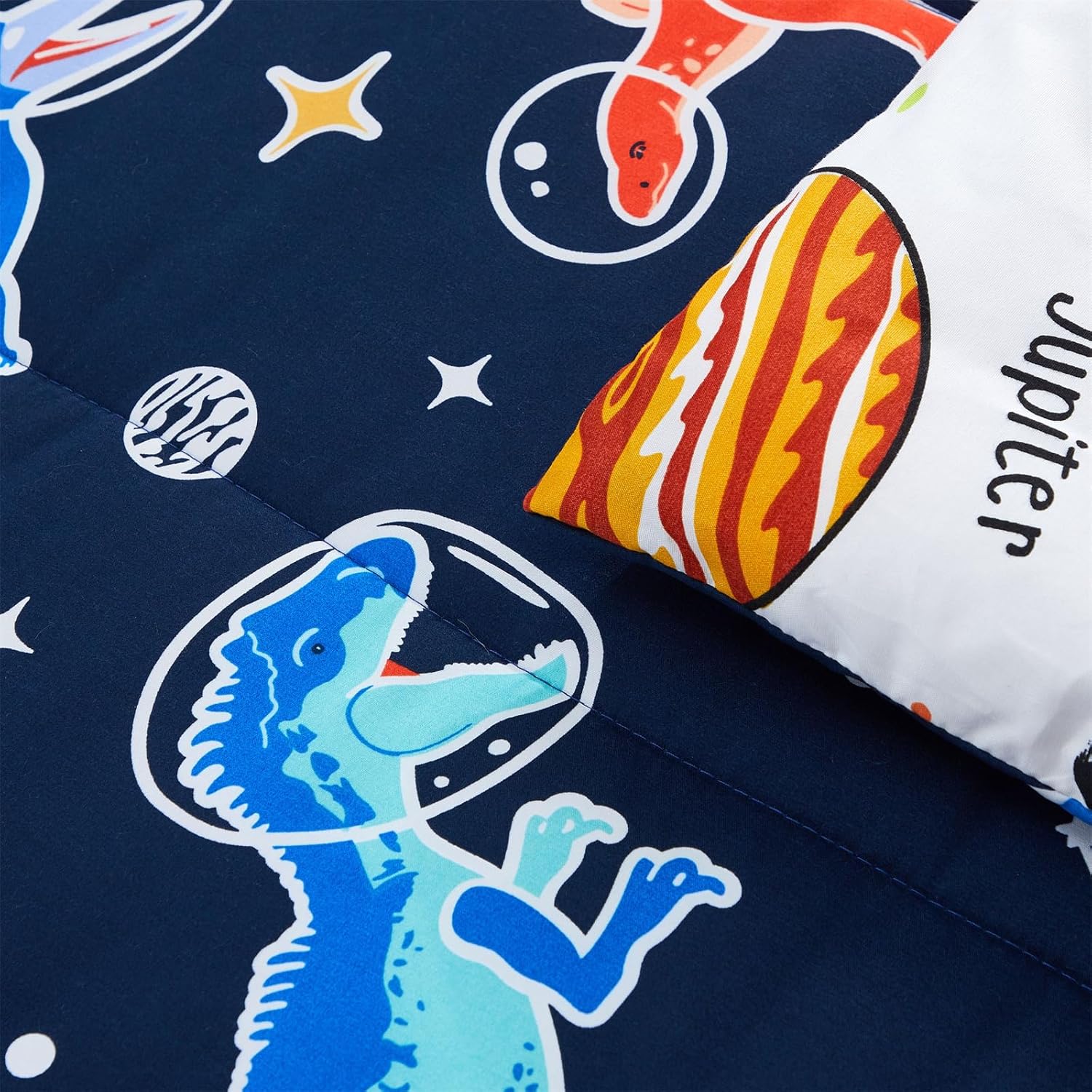 Aimuan Glow in The Dark Space Comforter Set Kids Dinosaur Animals Bedding Set Super Soft & Cute Planet Printed for Boys Girls Teen (Black, Twin 5Pcs)