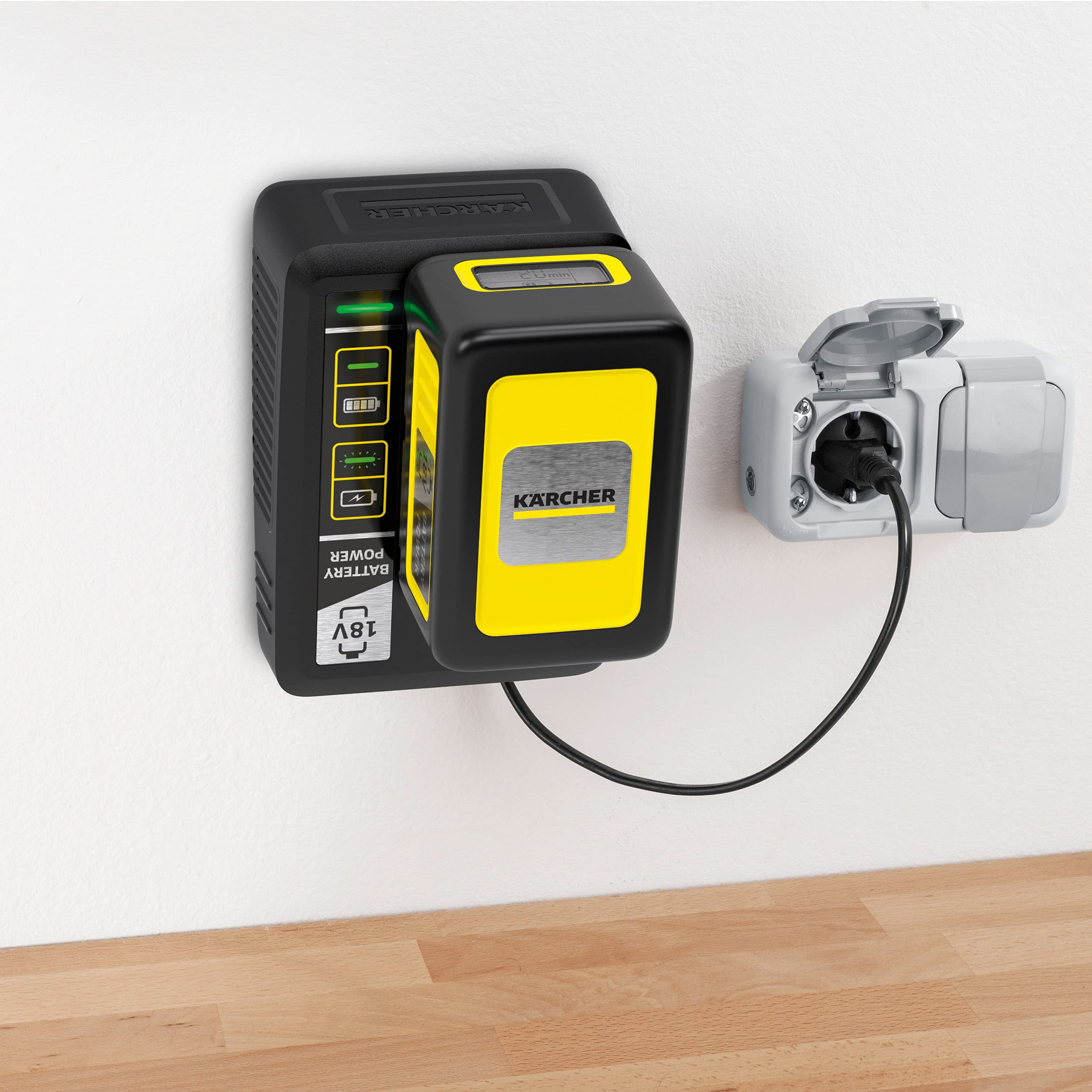 Kärcher 18 V Batería y cargador 18/50, 18 V/5 Ah, batería de ionos de litio, en menos de 2,5 horas carga al 100%, para todos los equipos de la plataforma de baterías 18 V Battery Power