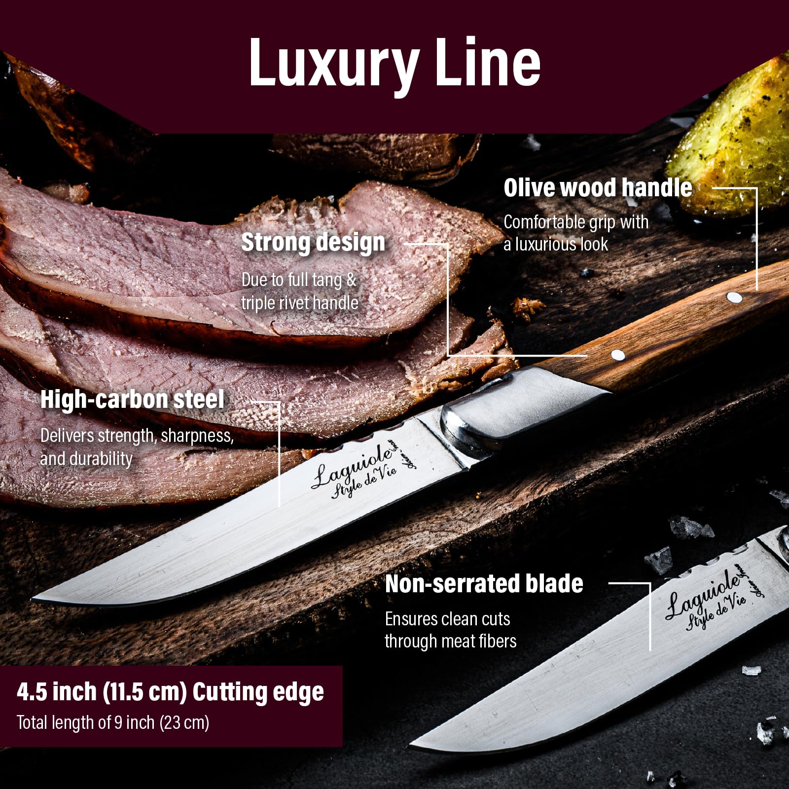 Laguiole Style de Vie Steakmesser Luxury Line, 6-teilig, Olivenholz
