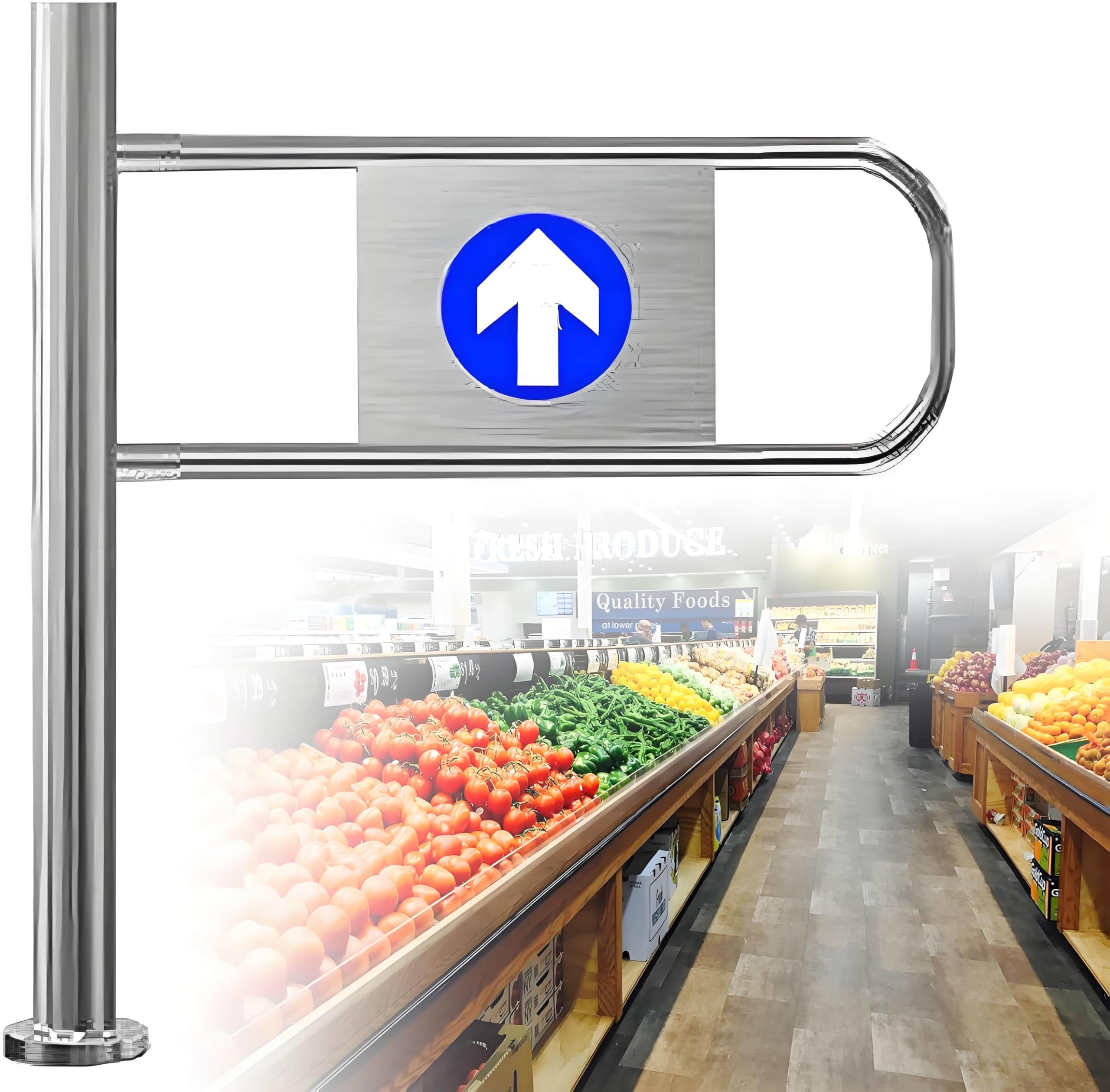 Metal Swing Gate for Supermarket Entrance Security, Spring-Loaded Safety Swing Gate, Self-Closing Door for Warehouse, Industrial Use, Library, Shop, Security Door,Left-70×100cm