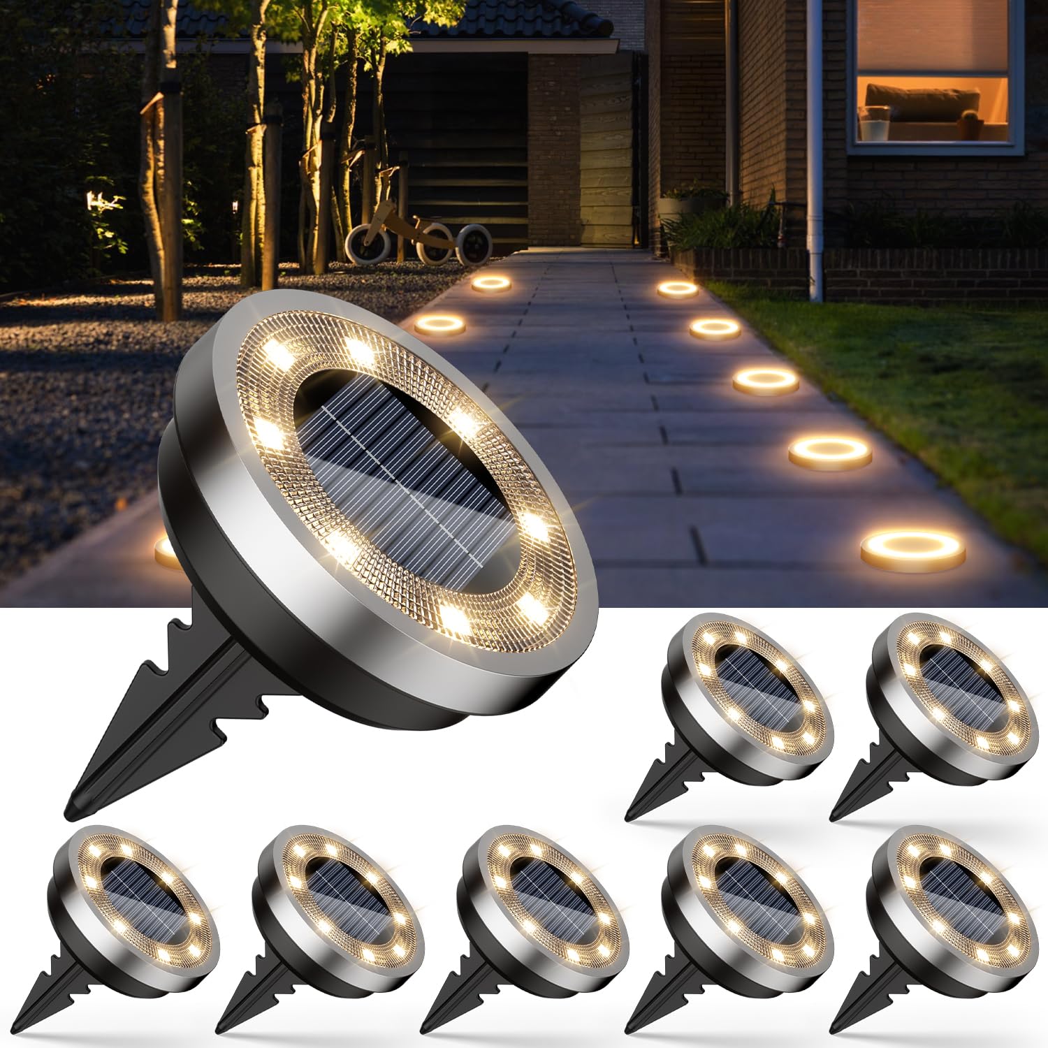 Shuniu Lot de 8 lampes solaires d'extérieur pour jardin, pelouse, allée, trottoir, patio