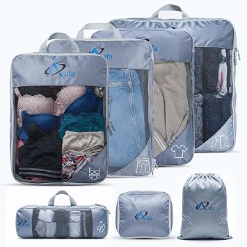 Aafa Compression Packing Cubes for Suitcases,7 Set Ultralight Packing Cubes for Carry on Suitcase,Travel Essentials, Multifunction Organisers, Holiday & Camping Accessories, Grey
