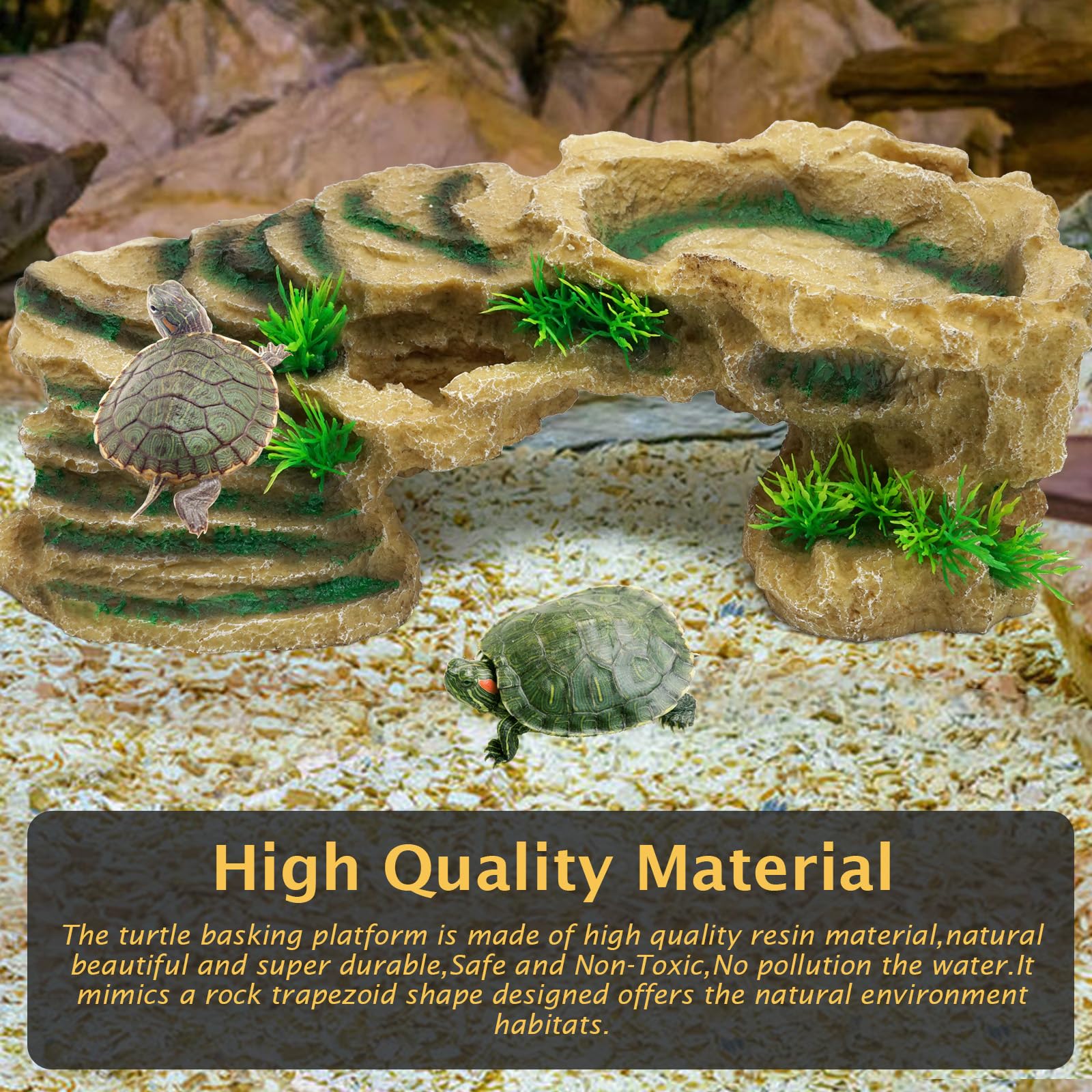 Plateforme de tortue en résine pour reptiles avec rampe d'escalade pour reptiles et grenouilles