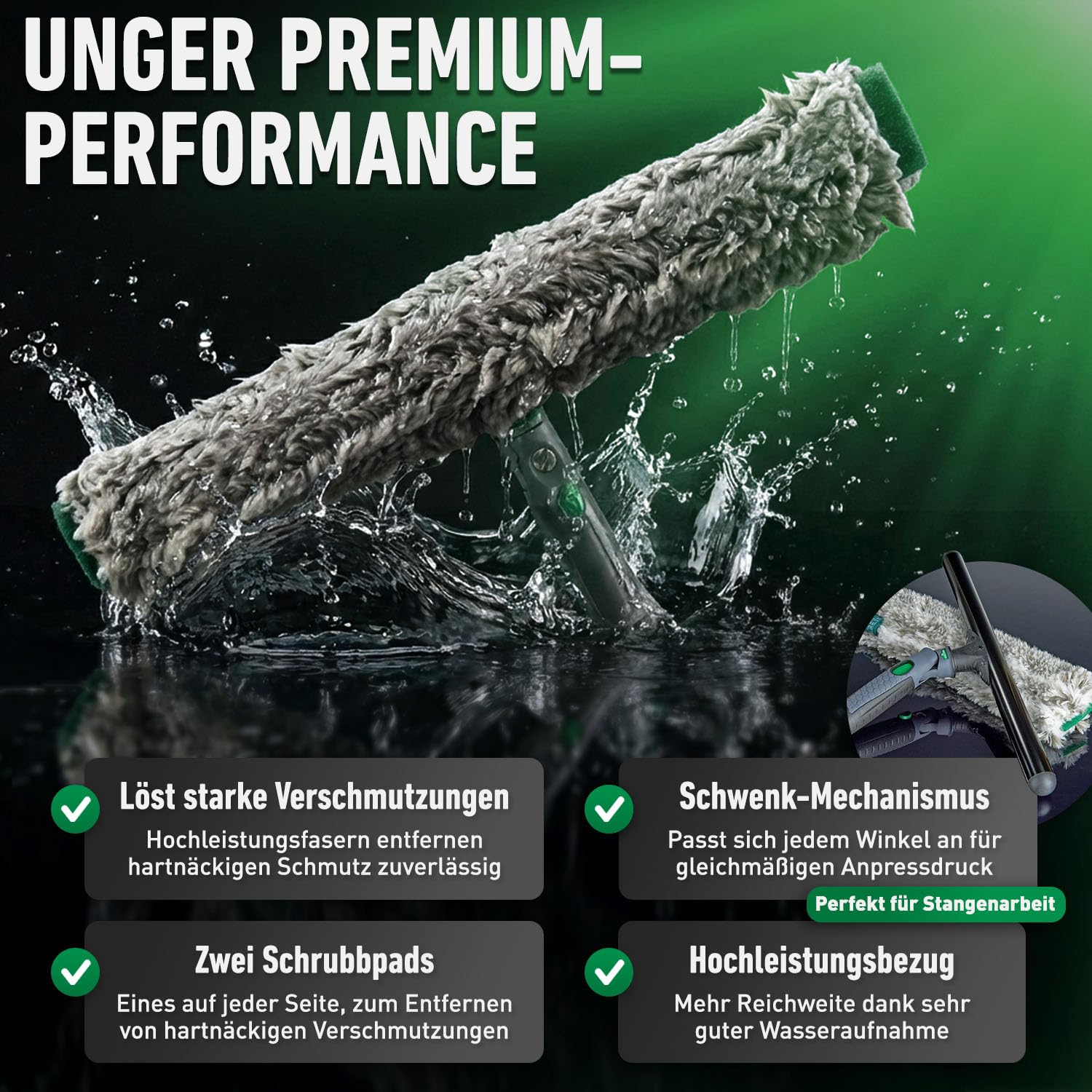 UNGER Ninja Profi Fensterreiniger 4in1 Advanced Kit – Premium Fensterputzer Set mit Profi Fensterabzieher, Fensterwischer, Mikrofasertuch und Bucket-on-a-Belt für professionelle Glasreinigung