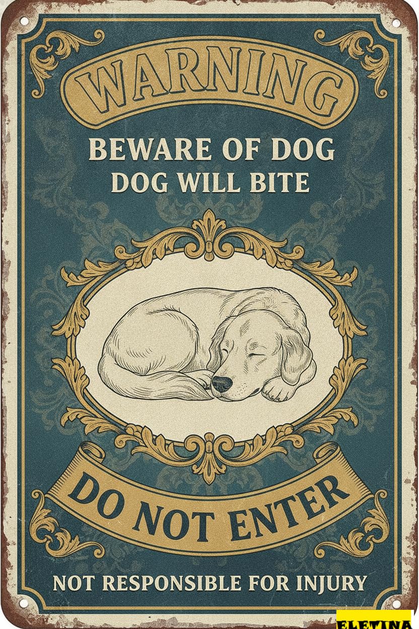 Dog Will Bite Golden Retriever Tin Sign, 8x12 Inch