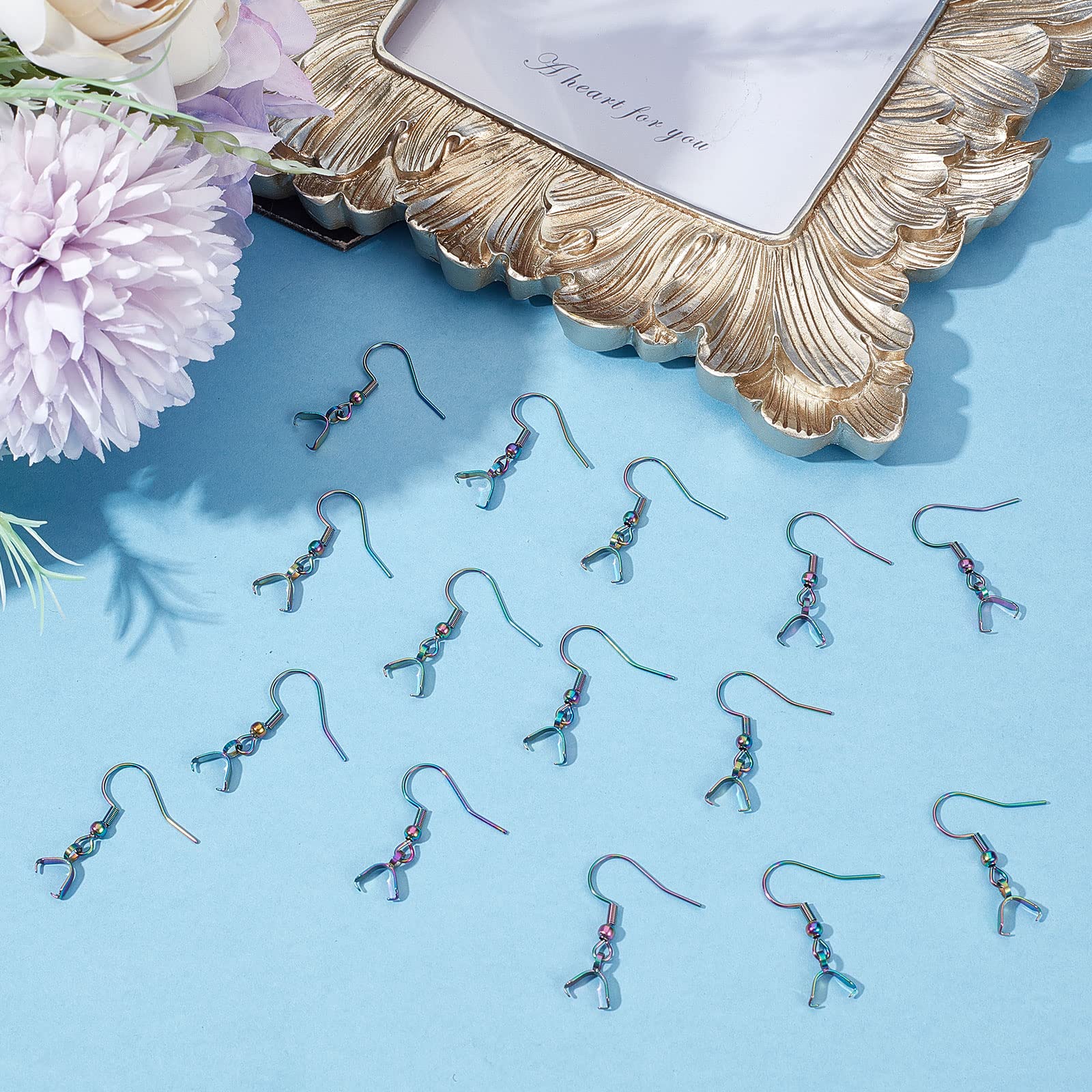 Beebeecraft 1 Box 50Pcs Ear Wire Hooks 304 Stainless Steel Rainbow Color French Earring Hook with Ice Pick Pinch Bails for Women Halloween Christmas DIY Jewelry Making - Image 4