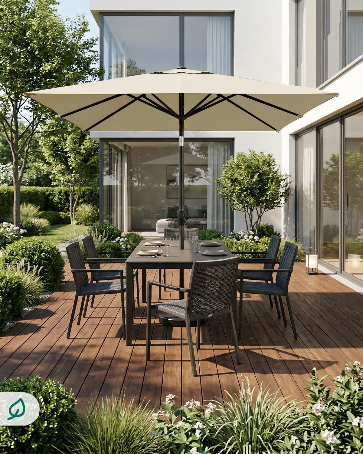 Sunula Sonnenschirm Rechteckig, Gartenschirm Terassenschirm mit Kurbelsystem, 38mm Stahlrohr & 12x18mm Ovale Streben, Marktschirm Sonnenschutz für Balkon Garten