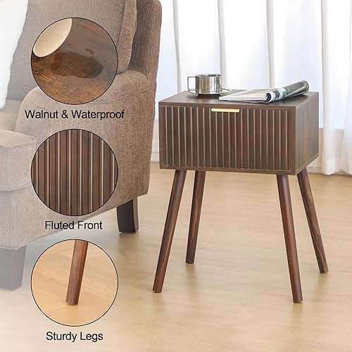 Miniatura 4 de Mesita de noche moderna de mediados de siglo, mesas auxiliares pequeñas para sala de estar, mesita de noche decorativa con cajón para dormitorio y