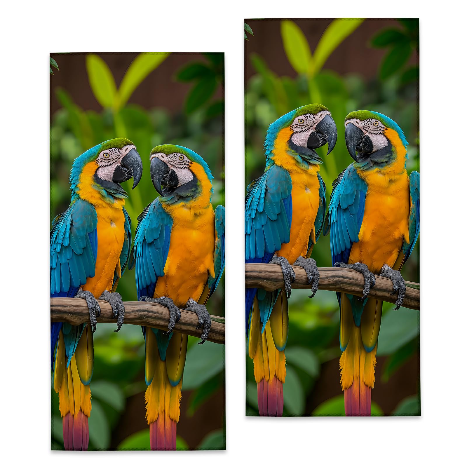 Turamurra Parrot Hand Towels - 2 Pack, 14.5" X 28", Soft Microfiber Polyester Bath Towel Set with Tropical Macaw Parrot, for Bathroom Kitchen Spa