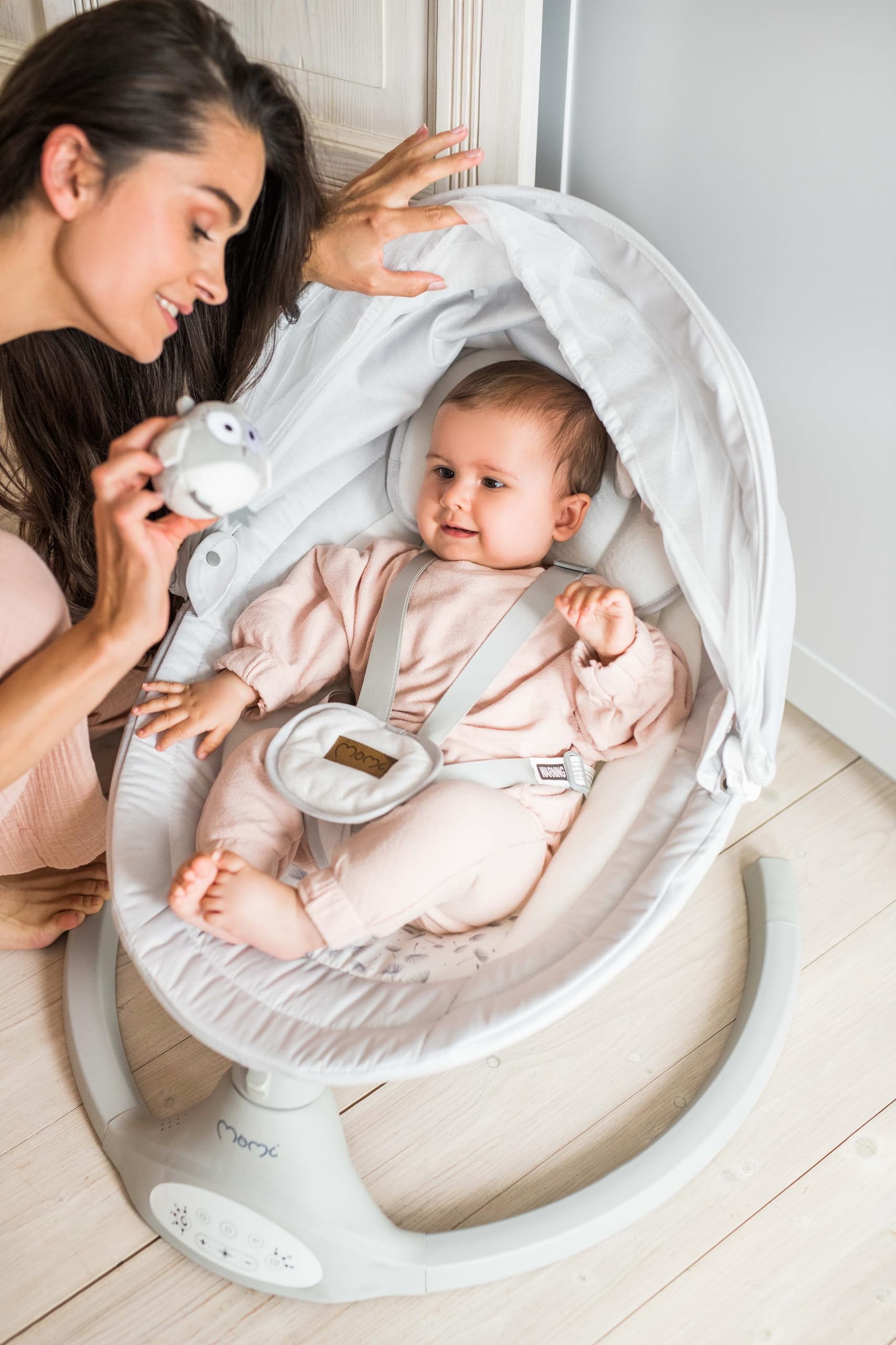 MoMi KENANI Babywippe klappbar mit Fernbedienung Bluetooth 5-Punkt-Sicherheitsgurt bis 9 kg