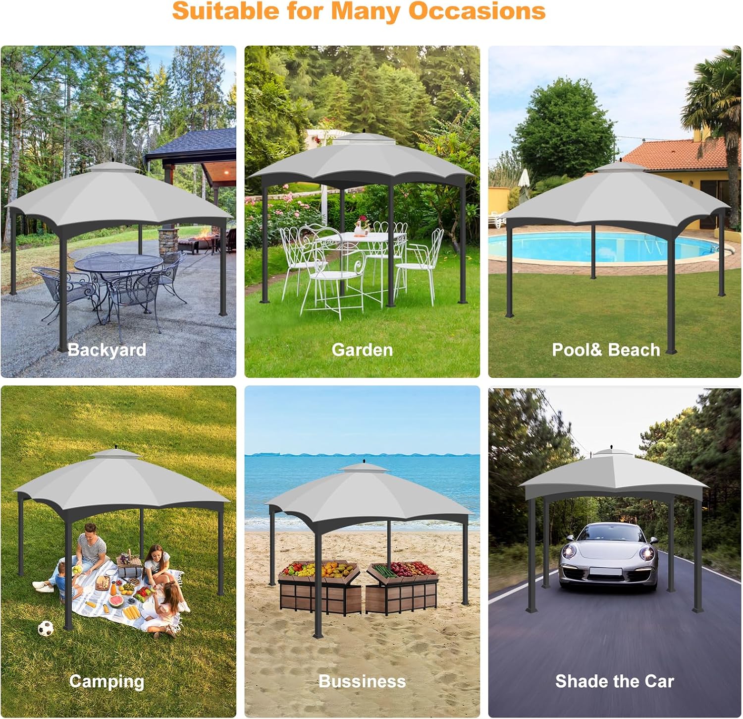 10x12 Replacement Canopy for Lowe's Allen Roth Gazebo, Double-Tier Roof Cover with Air Vent, Heavy Duty Waterproof Gazebo Cover for Patio Garden Yard (Gray)