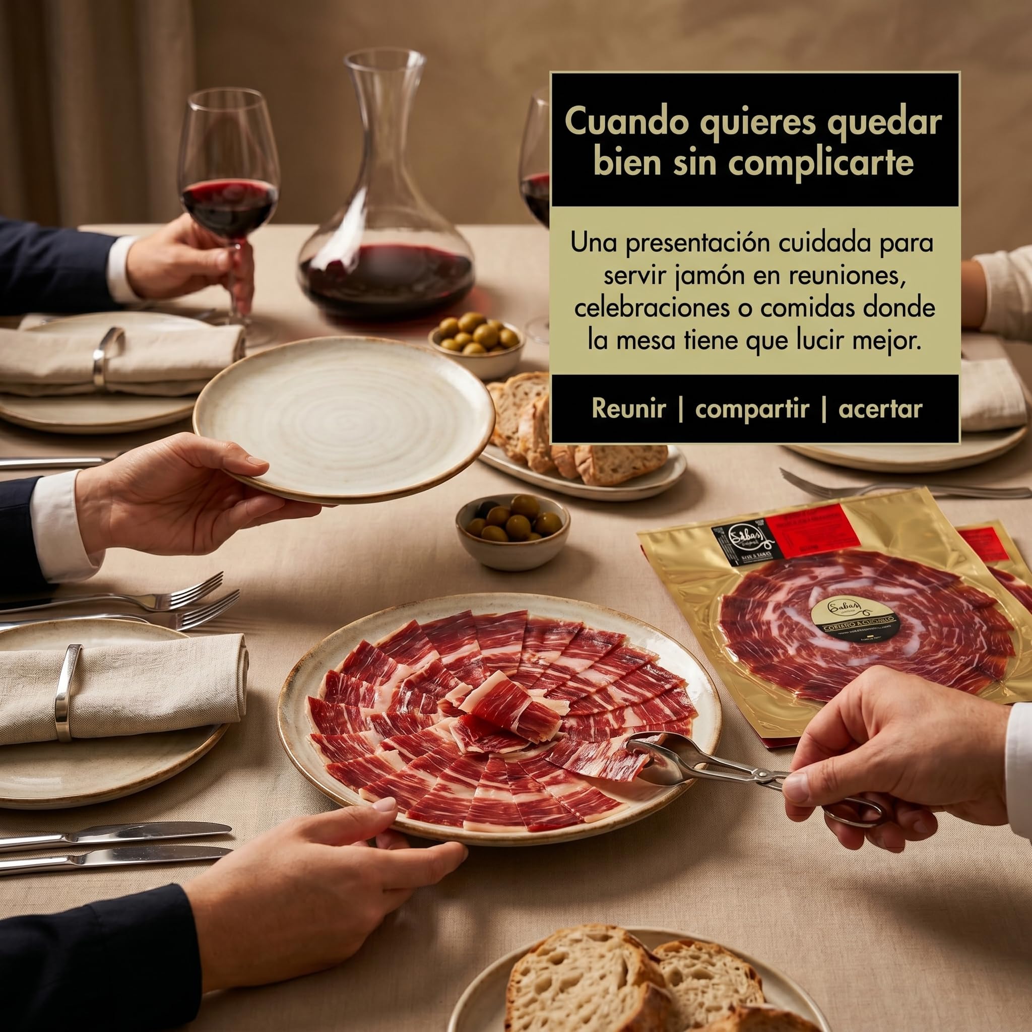 SABE A SABAS Jamon Bellota Iberico 75% Raza Iberica 5 Platos 100 g Cortado a Cuchillo Envasado al Vacio Curacion 36 Meses Loncheado Gourmet Regalo Premium Tabla Aperitivo Dehesa Espanola Fiesta