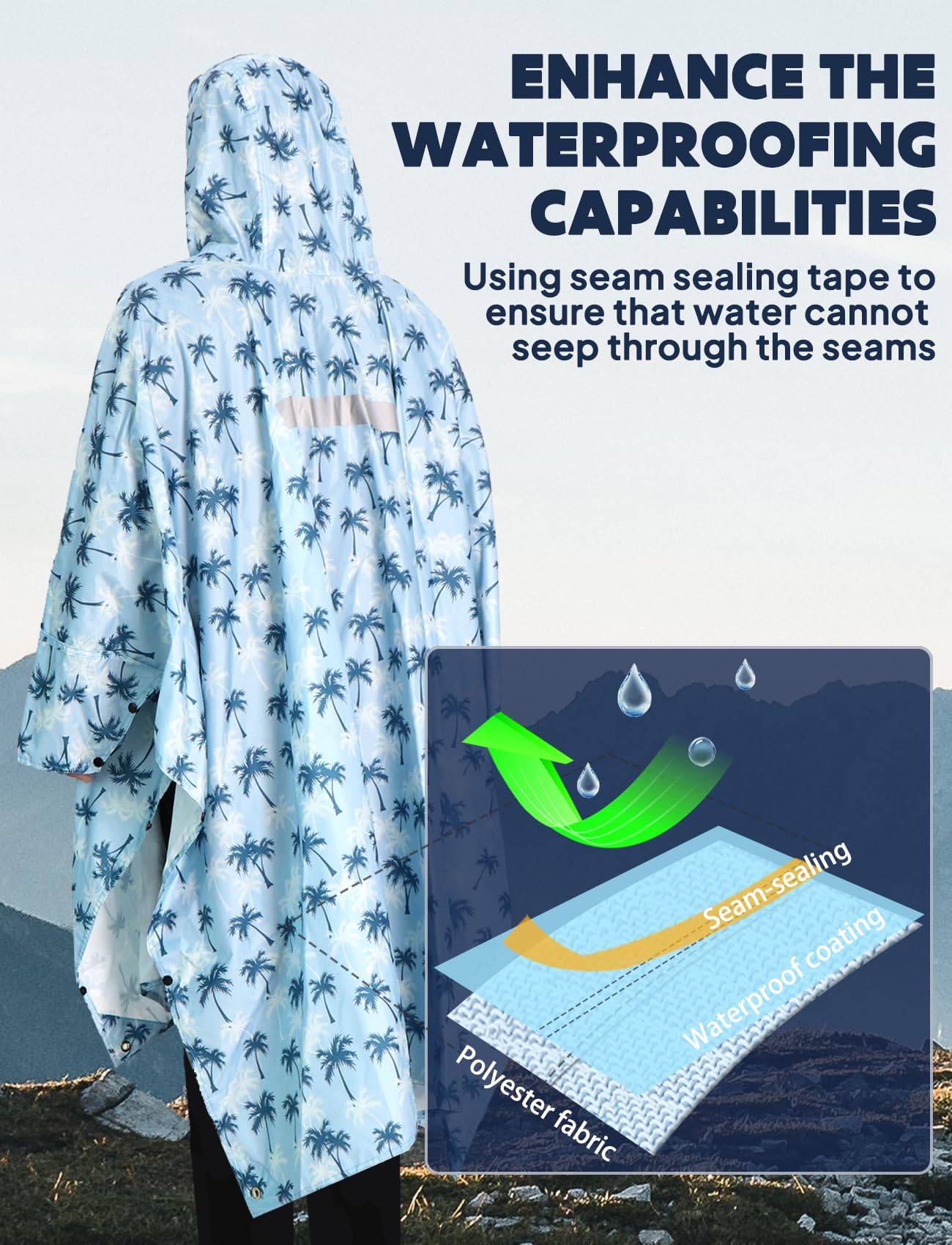 ANYOO Leichter Wasserdichter Regenponcho Regenjacken mit Ärmeln Mehrzweck | Belüftet, mit Kapuze, PU8000mm H₂O, Schutzdecke, Unterschlupf Plane, für im Freien Camping Wandern Angeln, Einheitsgröße