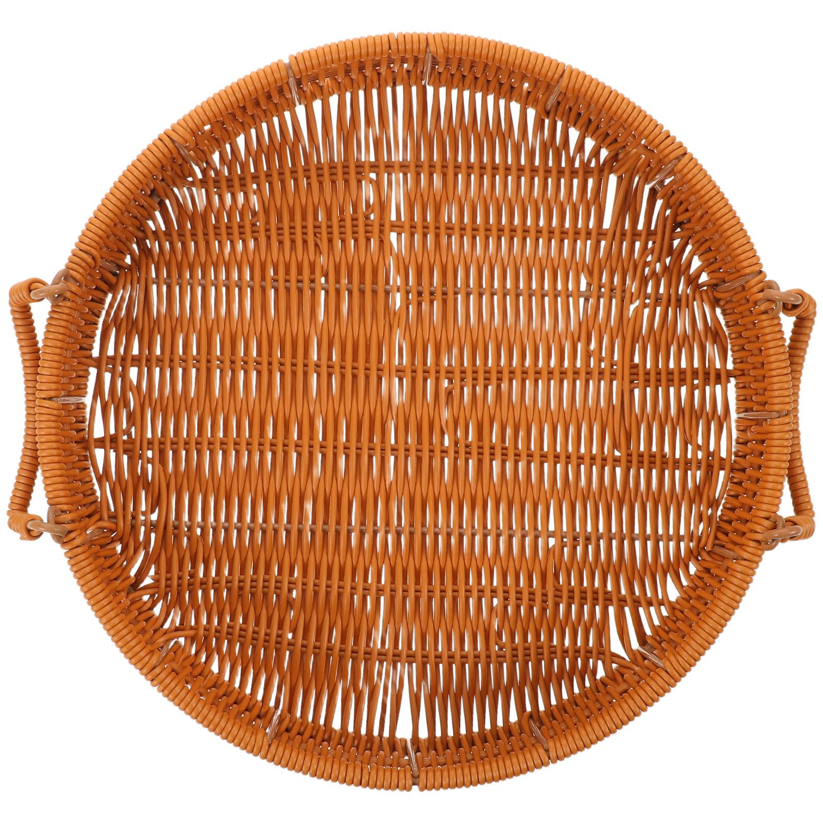 Bandeja Redonda de Ratán Sintético con Asas, 35cm Marrón