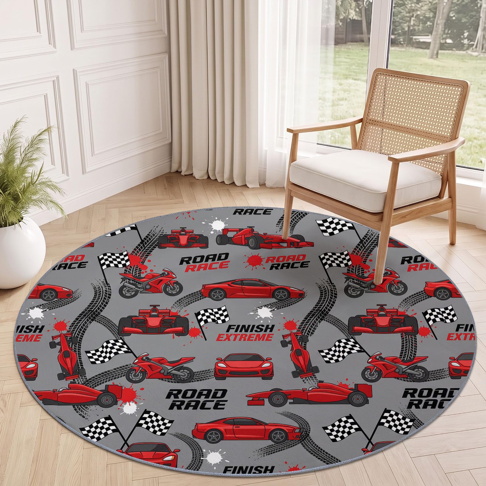 Tapis Rond de Voiture De Course Dessin Animé 150 cm pour Chambre d'enfant