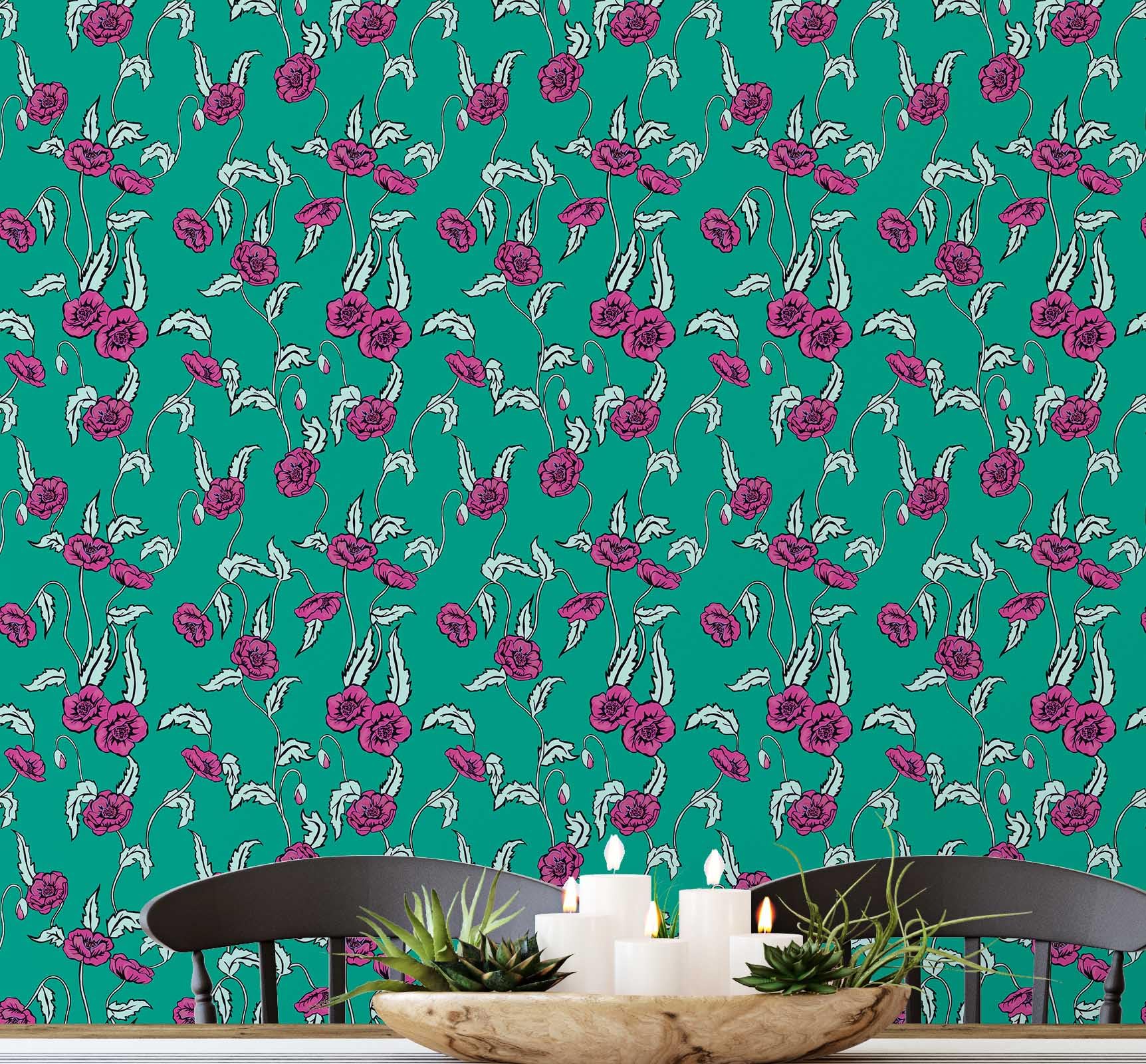 Papier peint fleuri autocollant pour rénover un mur sans colle ni outils