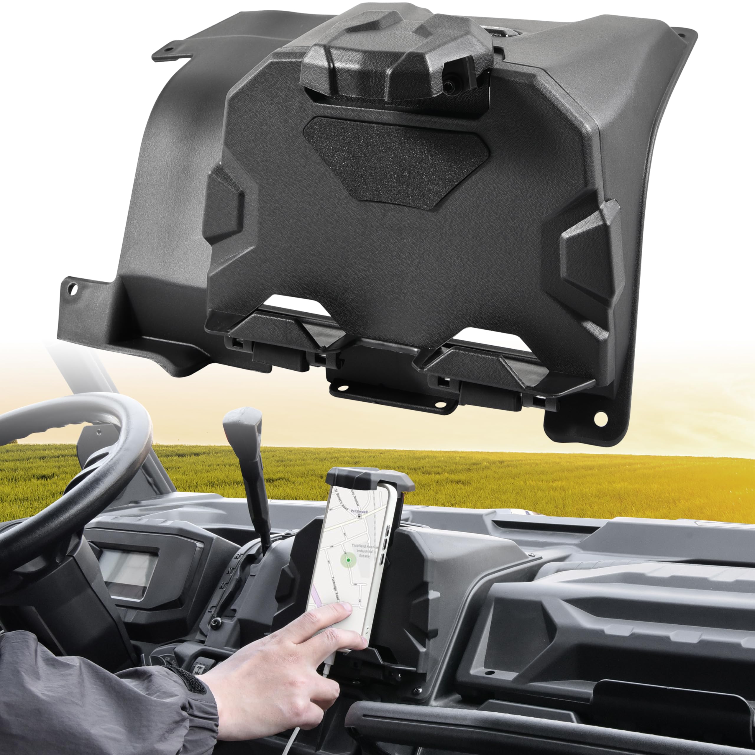 SAUTVS Tablet Phone Device Holder for Can Am Defender, Electronic Device GPS Mount Phone Tablet Holder with Extra Storage Box for Can-Am Defender HD9 MAX 2022-2025 Accessories