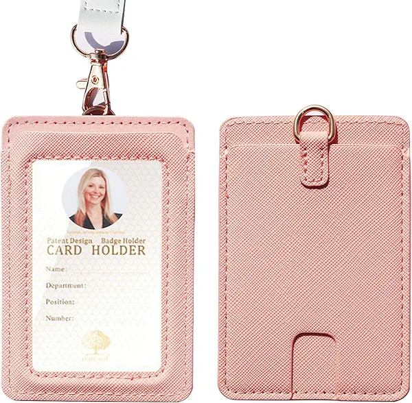 Fashion ID Badge Holder - ID Card Holders with Lanyards -Elastic Card Holder Wallet,Sturdy Buckle for Key,Wallet - Cute Lanyards for id Holder for Women&Men,Nurse,Teacher Badge Holder (Pink-A)