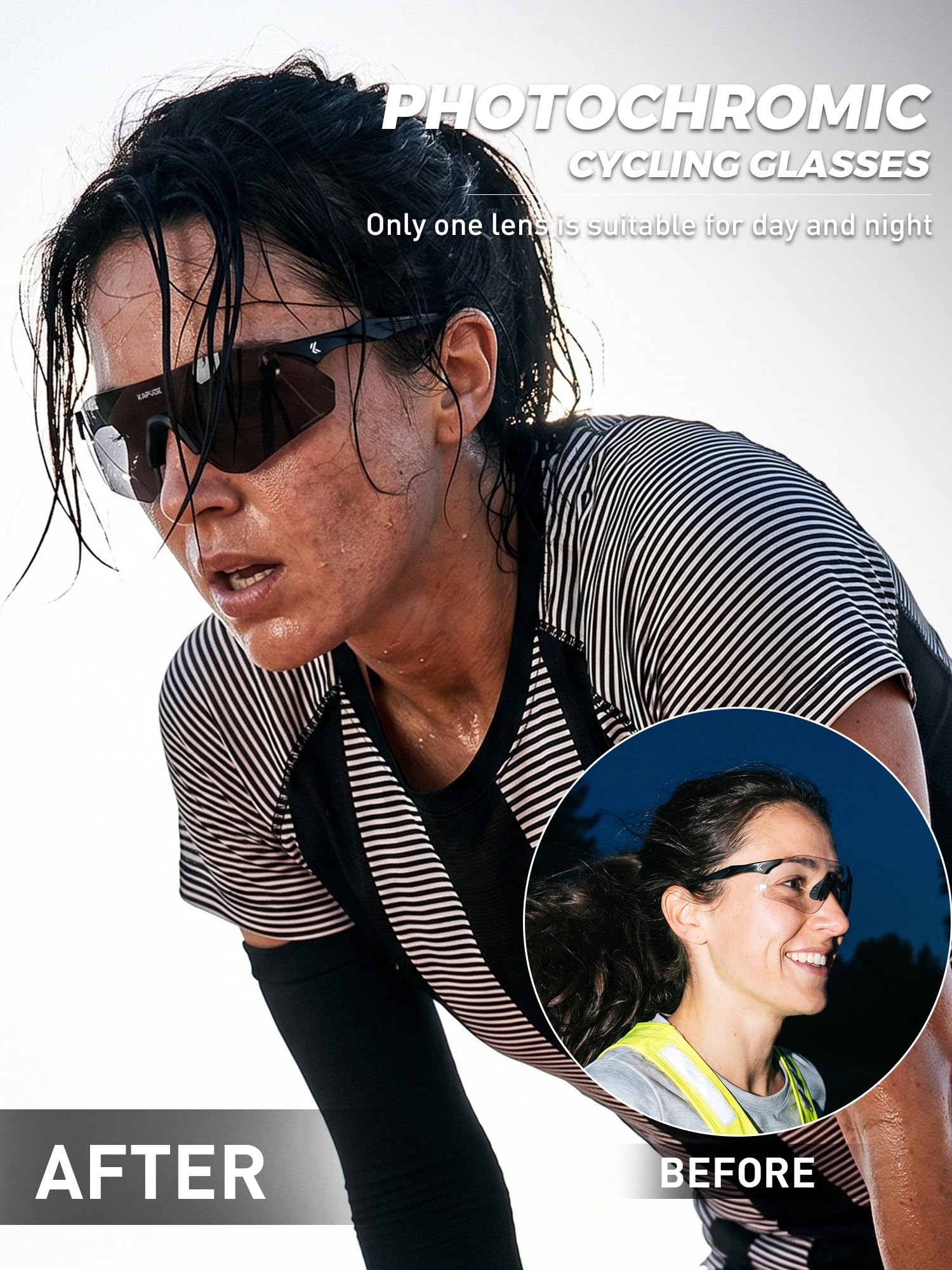 KAPVOE Occhiali da Sole Sportivi Fotocromatici Uomo Donna, Occhiali UV400 Senza Cornice 22g con Nasello in Silicone Regolabile, per Corsa Ciclismo Baseball Guida K108