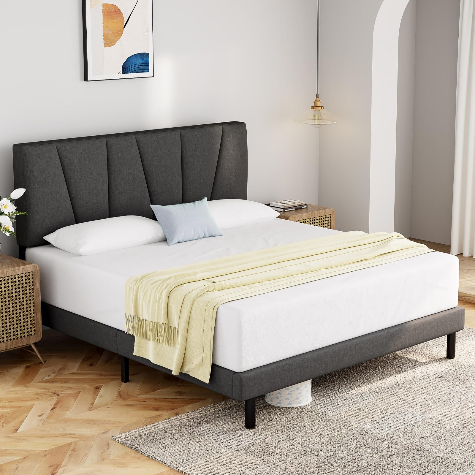 Lit Simple Capitonné 90 x 200 cm avec Tête de Lit pour Rangement Bealife Sommier à