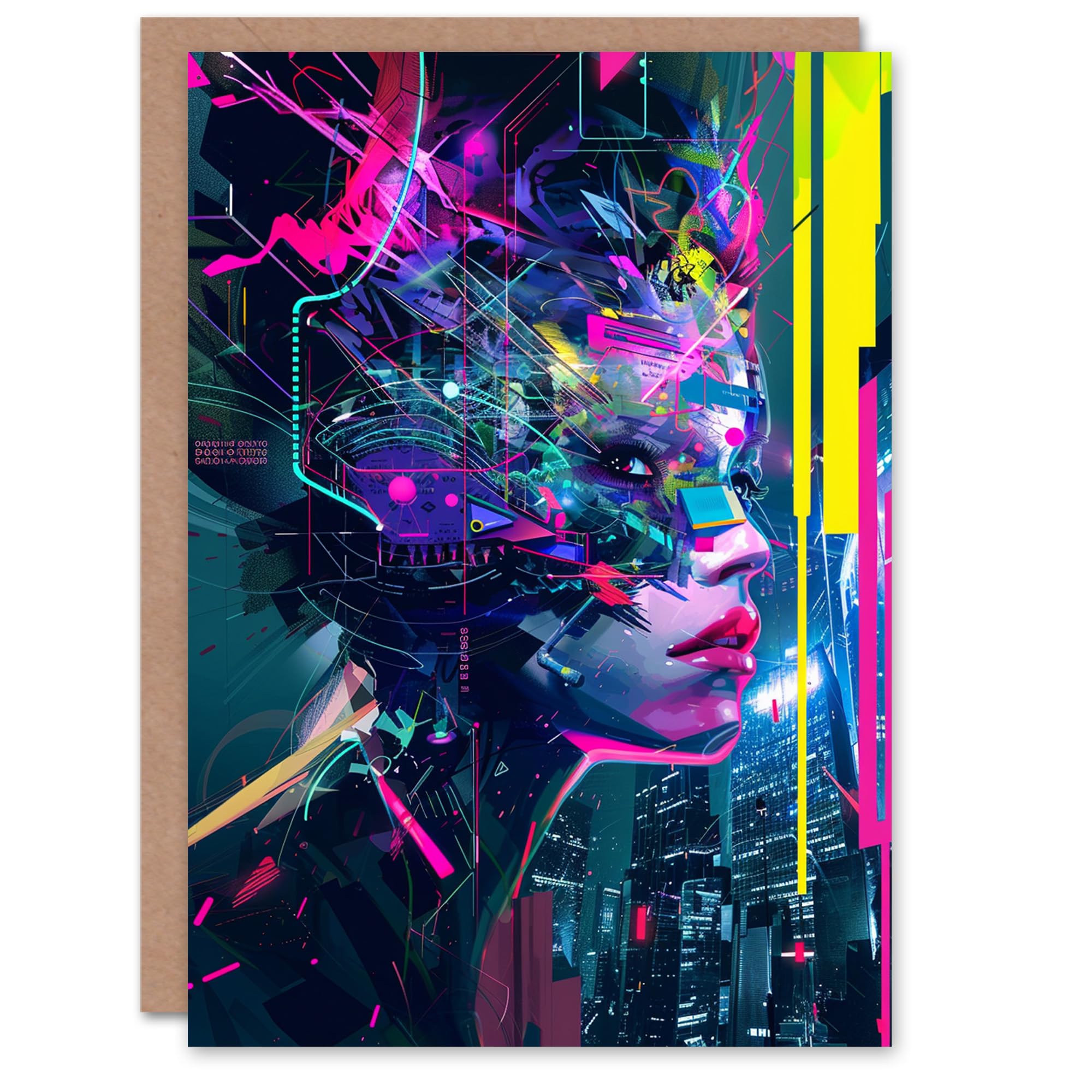Artery8 Cyberdelic Culture Vibrant Female Cyborg Portrait Blank For Him Or Her Art Birthday Card