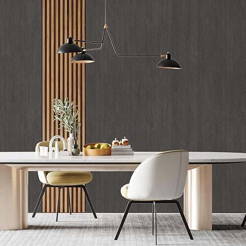 Miniatura 6 de Yun-aeon Papel tapiz de madera sintética para despegar y pegar, color gris oscuro, 15.7 x 80 pulgadas (8.7 pies cuadrados) grueso, autoadhesivo,