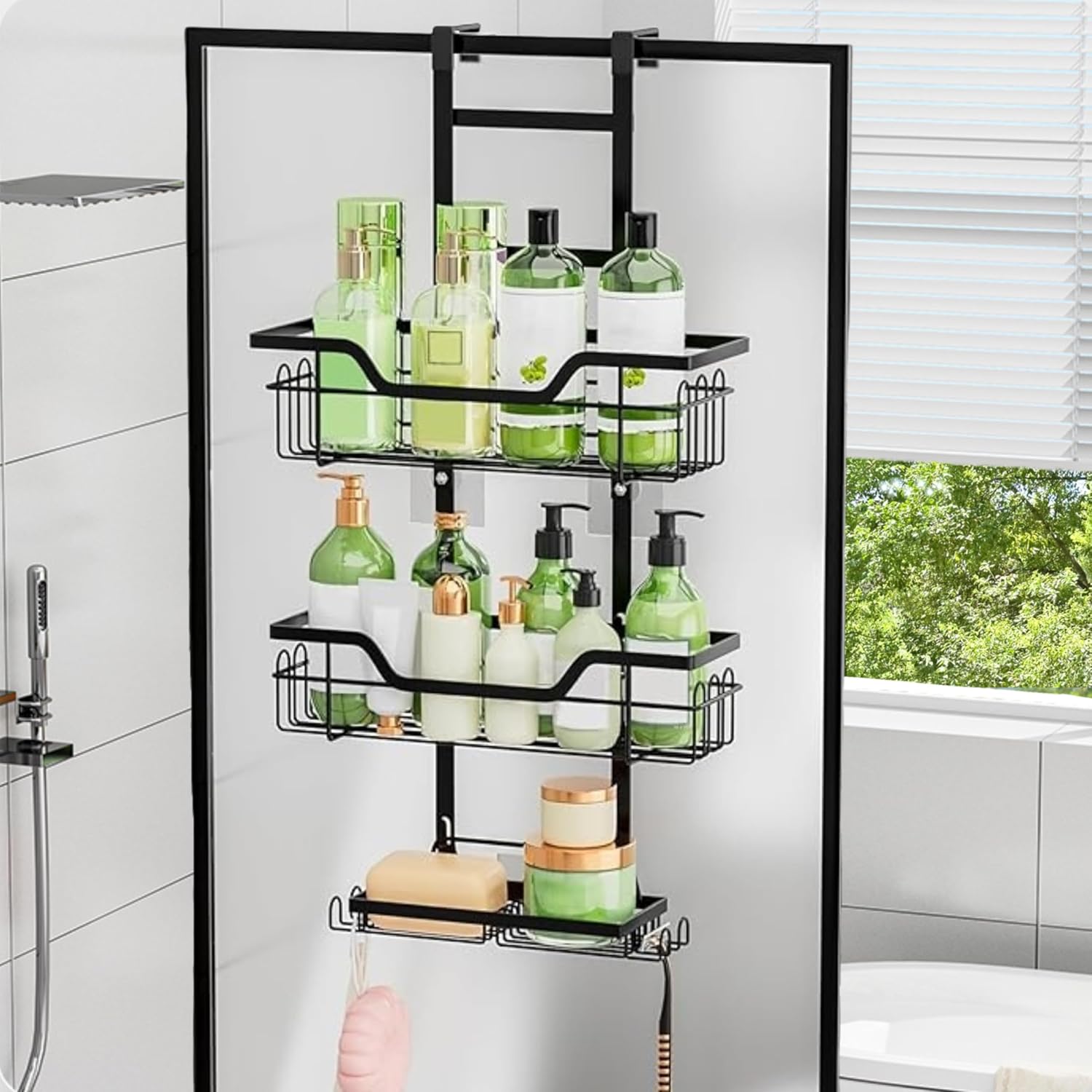 3 Tier Over The Door Shower Caddy Hanging Shower Shelf with Soap Holder ...