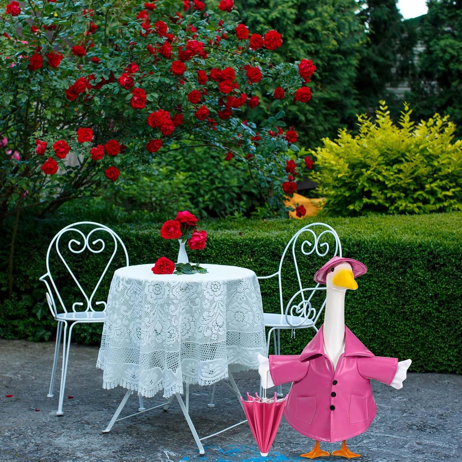 Raincoat Goose Outfits Spring Porch Goose Outfit Summer Yard Clothes for 23" Lawn Outdoor Garden Yard Patio Geese Statue Spring Summer Decor (Pink) - Image 8