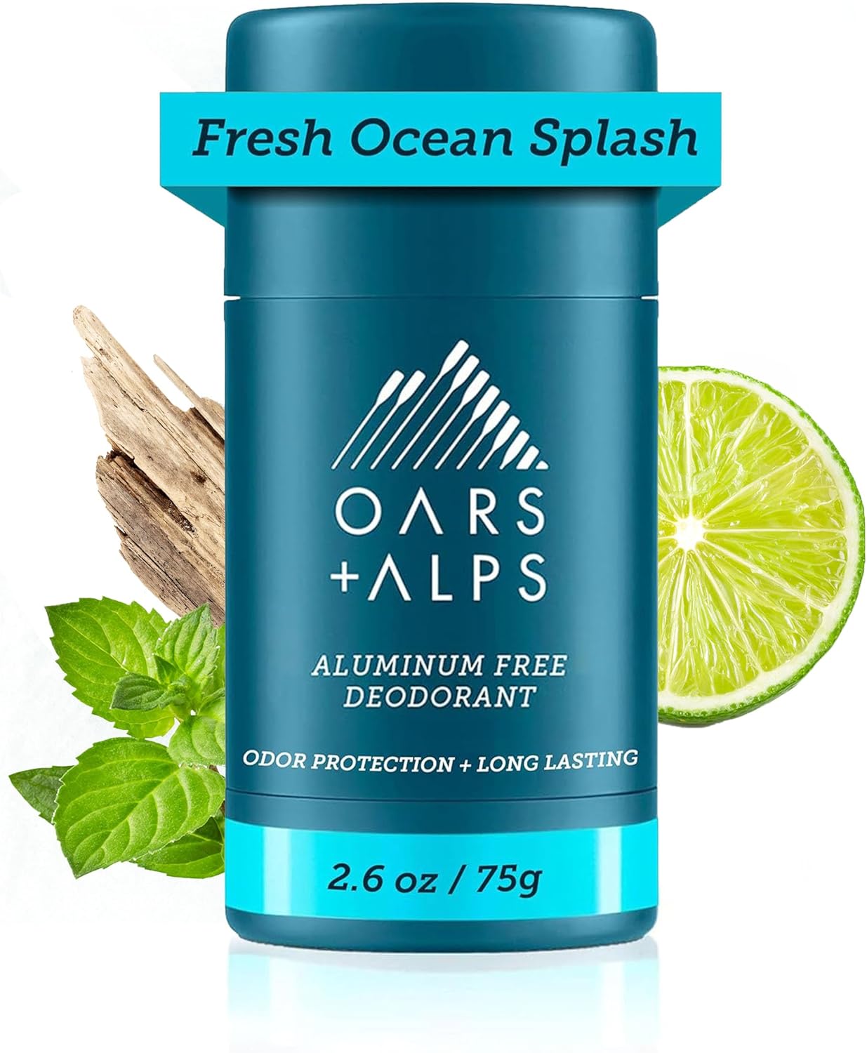 Oars + Alps Aluminum Free Deodorant for Men and Women, Dermatologist Tested and Made with Clean Ingredients, Travel Size, Fresh Ocean Splash, 1 Pack, 2.6 Oz