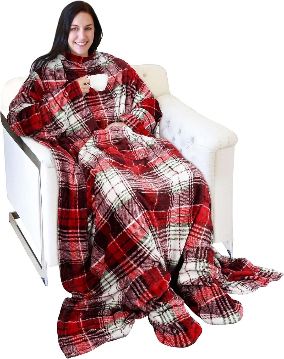 Wearable Blanket with Sleeves Soft Fleece Robe Wrap for Sofa Couch TV - Picture 80 of 99