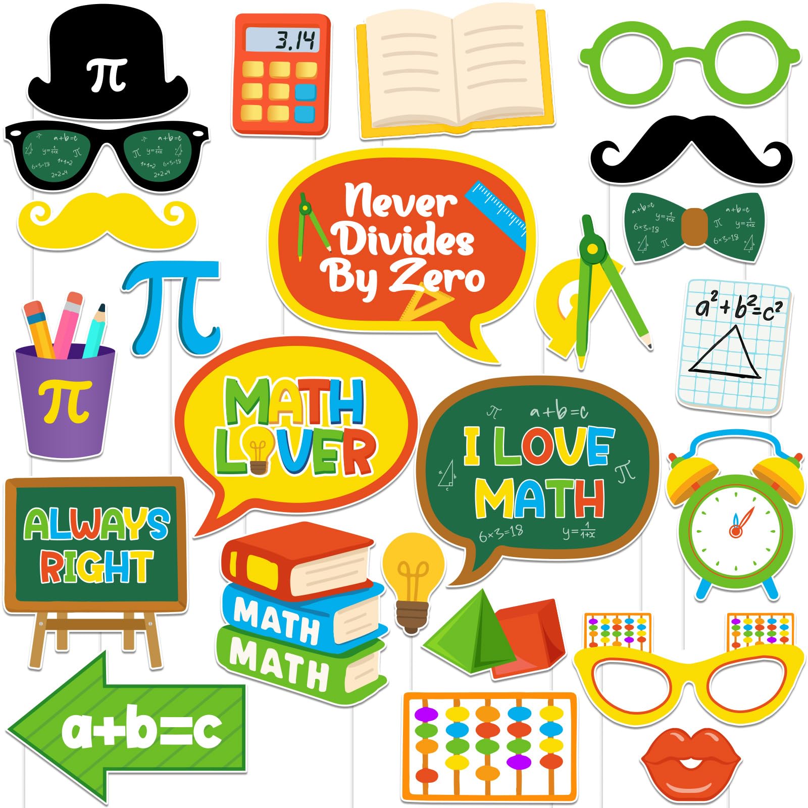 Accessoires de photomaton mathématiques kit photobooth anniversaire et Pi Day