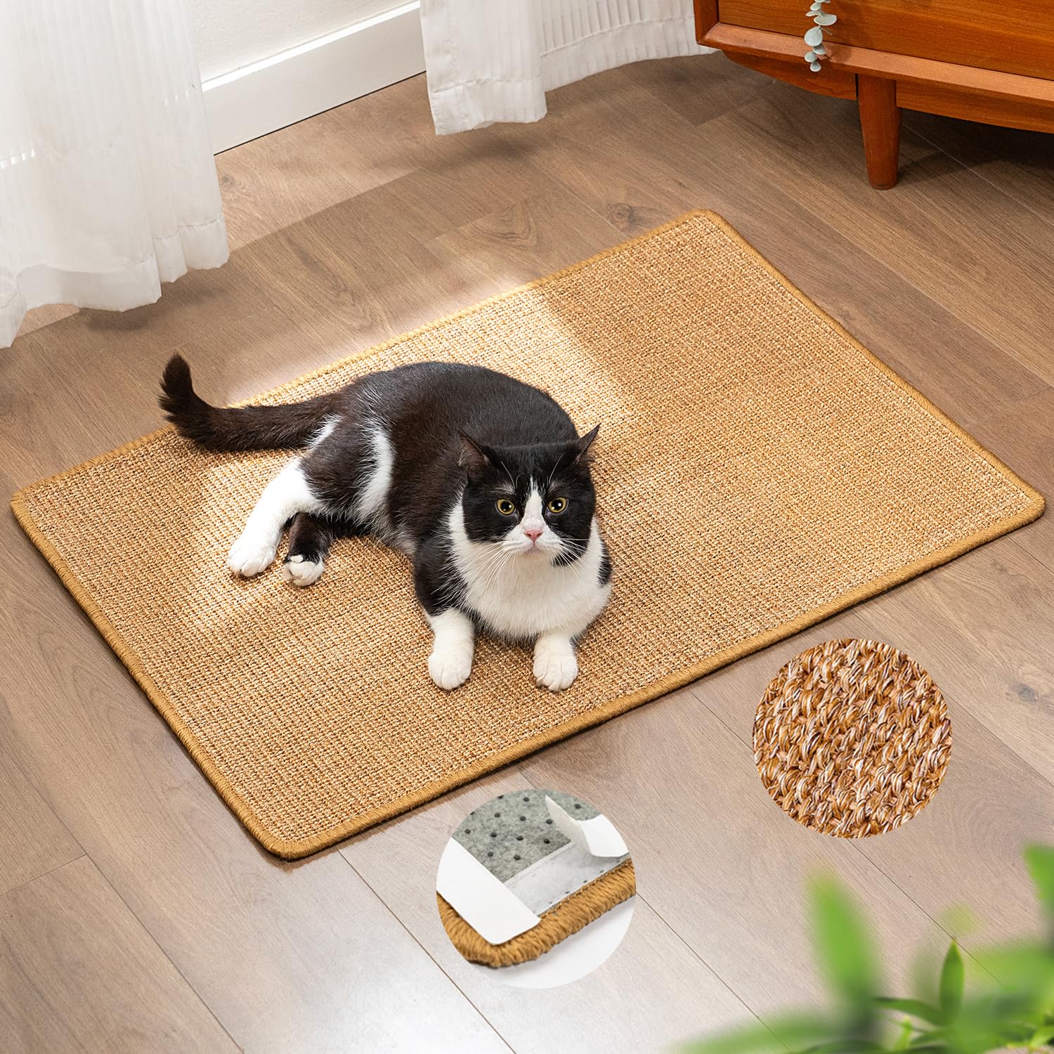 Sisal Cat Scratcher Mat Brown Scratch Pad Rug for Wall Furniture