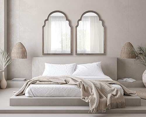 Miniatura 3 de Kate and Laurel Hogan - Espejo de pared arqueado de granja, 24 x 36 pulgadas, gris, espejo marroquí rústico para pared