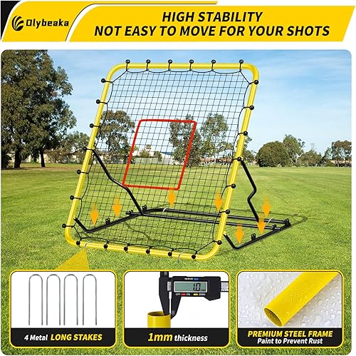Miniatura 7 de Red de rebote de béisbol estable mejorada con 3 ángulos ajustables de 48 x 52 pulgadas, red de rebote de béisbol para entrenamiento de béisbol y