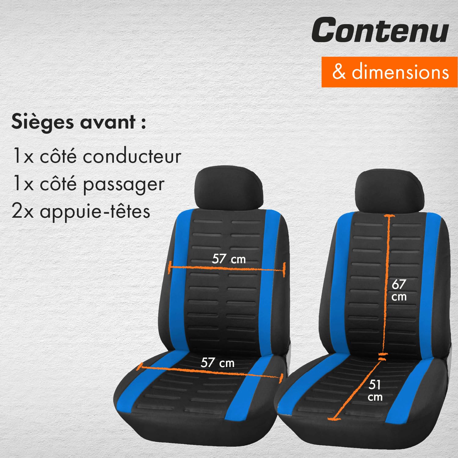 upgrade4cars Housses de Siège de Voiture Avant Universelle Noir Bleu | Pour la plupart des voitures | respirant & pratique | Été & Hiver