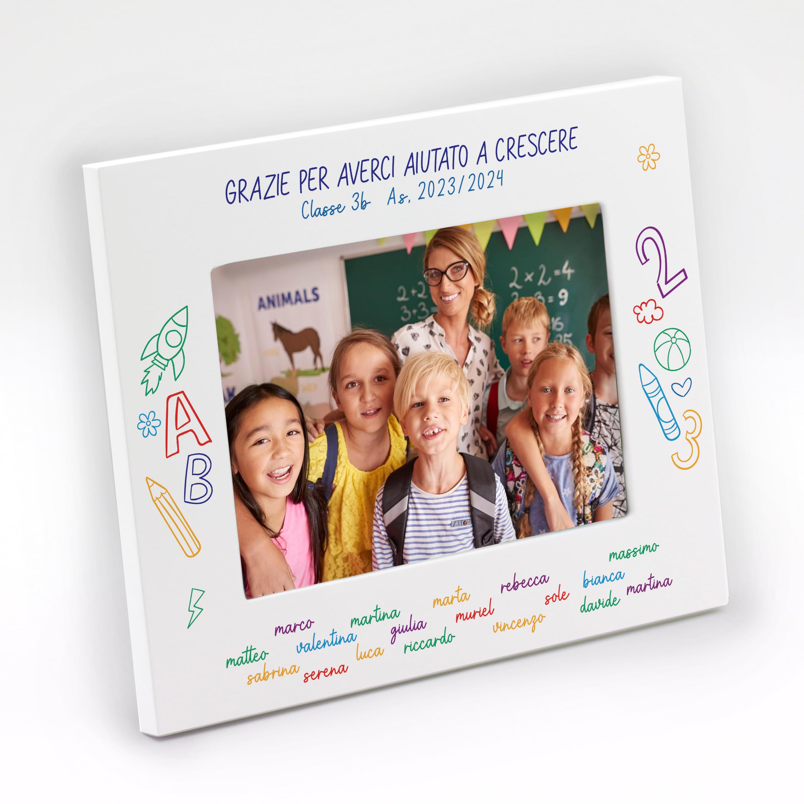 Generico Cornice Personalizzata per Maestra, Idea Regalo. Portafoto Con Stampa Foto Inclusa. Foto di Classe. Tre Formati 13x18-15x20-20x30cm (Maestra 4)