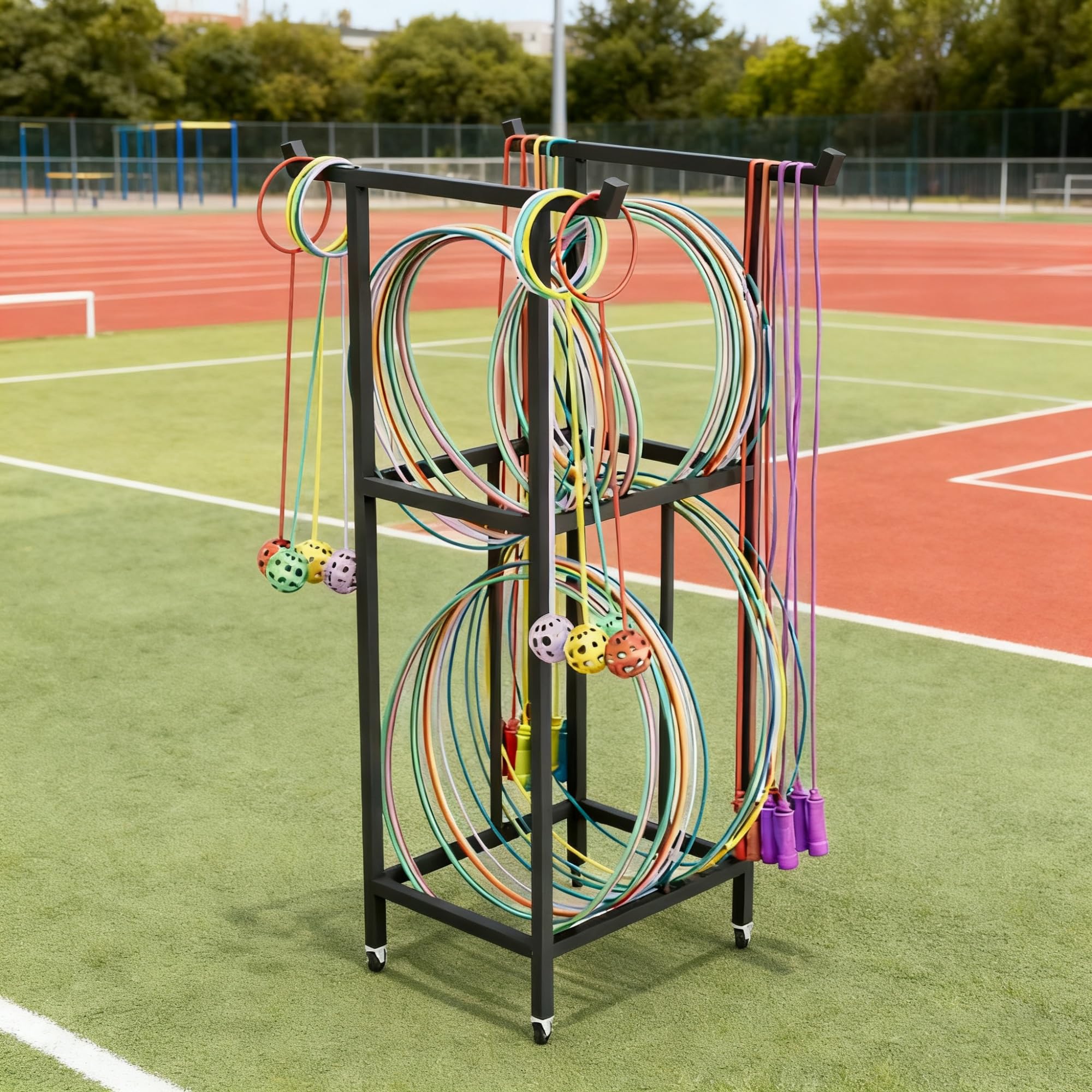 Supporto per Hula Hoop Supporto porta-hula hoop con ruote, organizer mobile per hula hoop per studio yoga, palestra, supporto salvaspazio per corda per saltare
