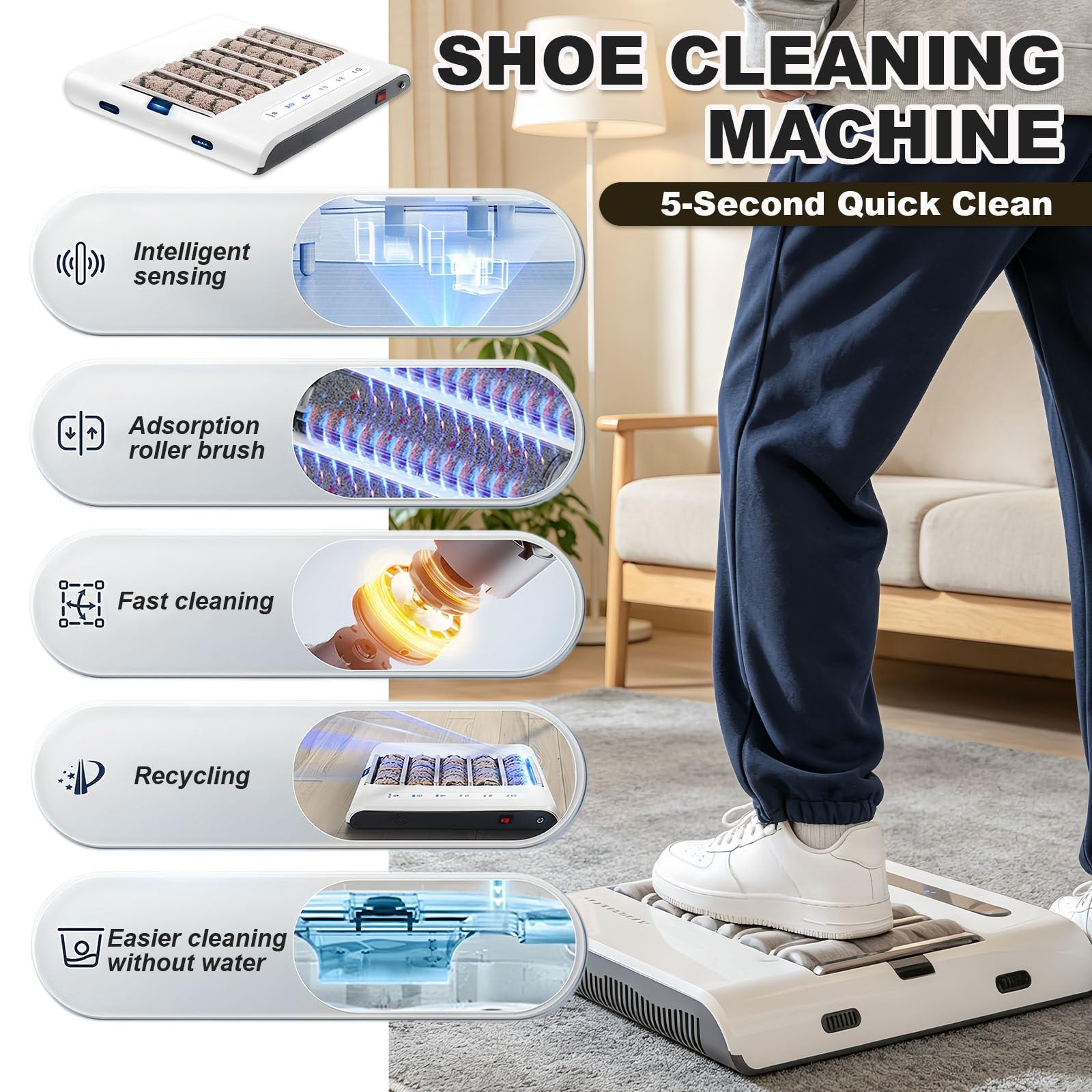 Sneaker Cleaner Automático por Inducción, Máquina Limpiadora De Zapatos 500 RPM, Pulidora De Zapatos Eléctrica, Cepillos para Zapatos – Limpia Suelas De Deportivos, Tacones Y Zapatos