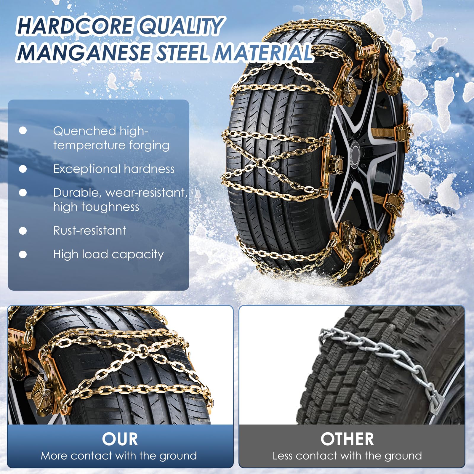 Ninonly Cadenas Coche 6Piezas Cadenas Nieve Universales Emergencia Antideslizantes para Vehículos Coches Furgonetas SUV Ancho 195-265 mm Para Barro, Arena, Nieve, Hielo