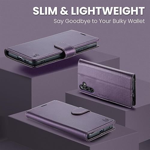 Miniatura 6 de Funda tipo cartera para Samsung Galaxy A26 5G, con bloqueo RFID, tarjetero de crédito, de piel sintética, función atril, funda protectora a prueba