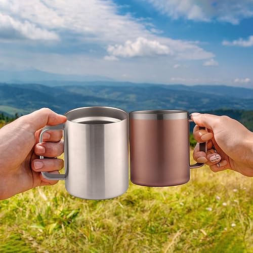 Miniatura 3 de Zulay - Taza de café aislada de 12 onzas con tapa, taza de campamento de acero inoxidable con asa, taza aislada al vacío de doble pared Duracoated