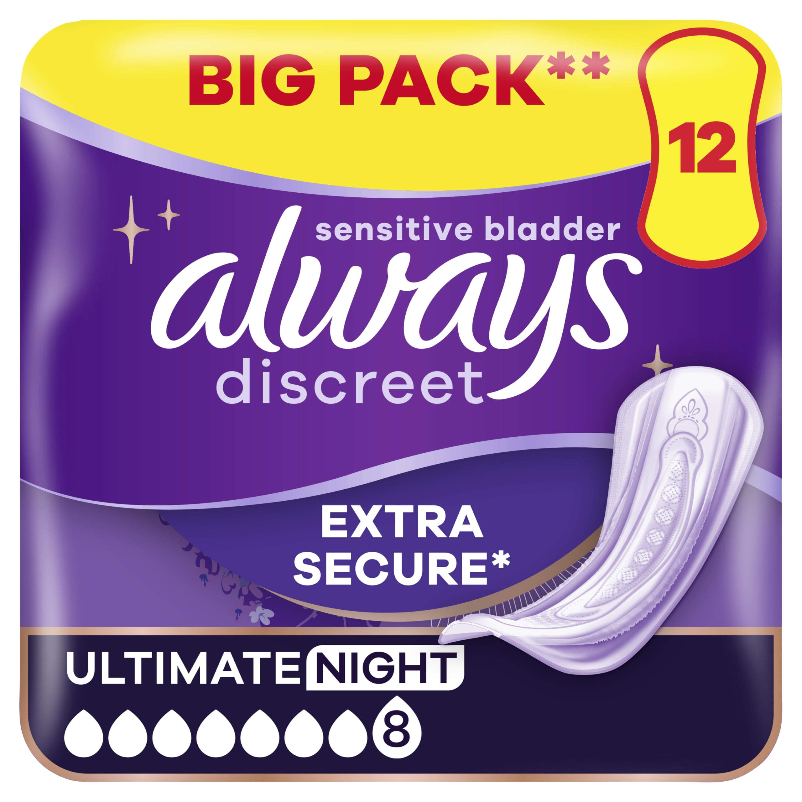 Always Discreet Incontinence Pads Plus Women Ultimate Night x12