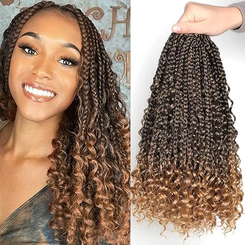 Trenzas de caja bohemia de 14 pulgadas, 7 paquetes de trenzas de caja Goddess de cabello de ganchillo preanudado para mujeres negras, cabello