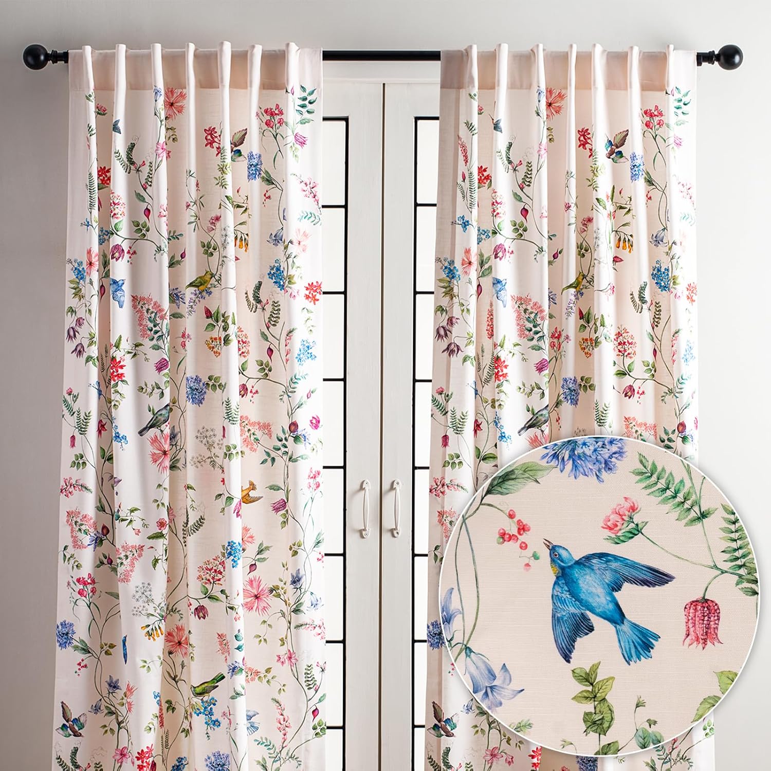 Maison d' Hermine Curtains for Living Room 100% Cotton 108 inch Length Two Panels Light Filtering Curtains for Bedroom Windows with Rod and Loop Pockets Drapes (Neo Ipomee Multicolor, 50" W x 108" L)