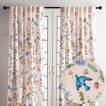 Maison d Hermine Curtains for Living Room 100% Cotton 84 inch Length Two Panel Light Filtering Curtains for Windows with Rod and Loop Pockets Spring Summer Neo Ipomee - Multi, 50" W x 84" L