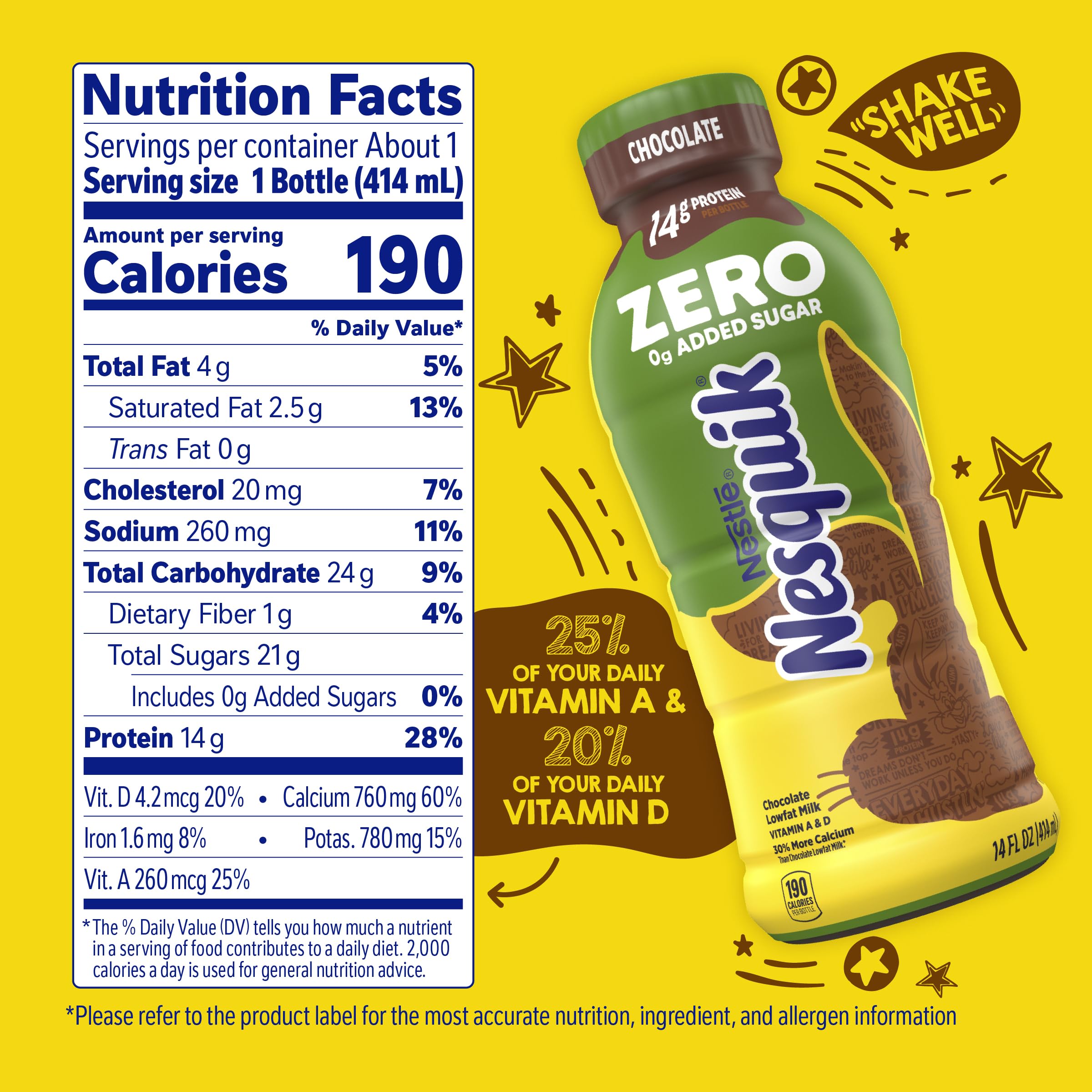 NESTLE NESQUIK Ready To Drink Zero Sugar Aseptic Milk Chocolate 12x14floz